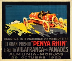 Original Vintage Motor Sport Poster Gran Premio Penya Rhin Grand Prix Car Racing