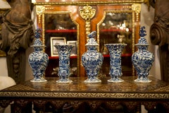 A Garniture Of Mid 18th Century Dutch Delft Blue And White Vases