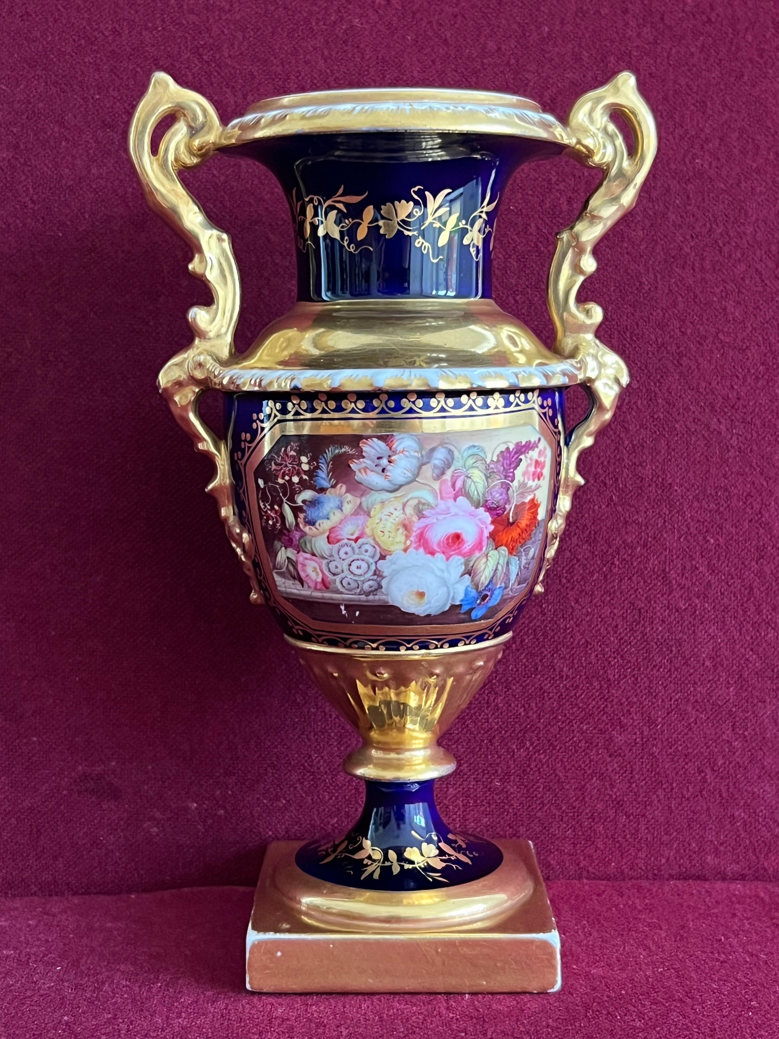 Hand-Painted A Garniture of Minton Porcelain Vases decorated by Thomas Steel c.1830 For Sale