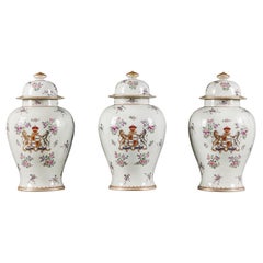 A Garniture of Three Samson Armorial Pots and Covers