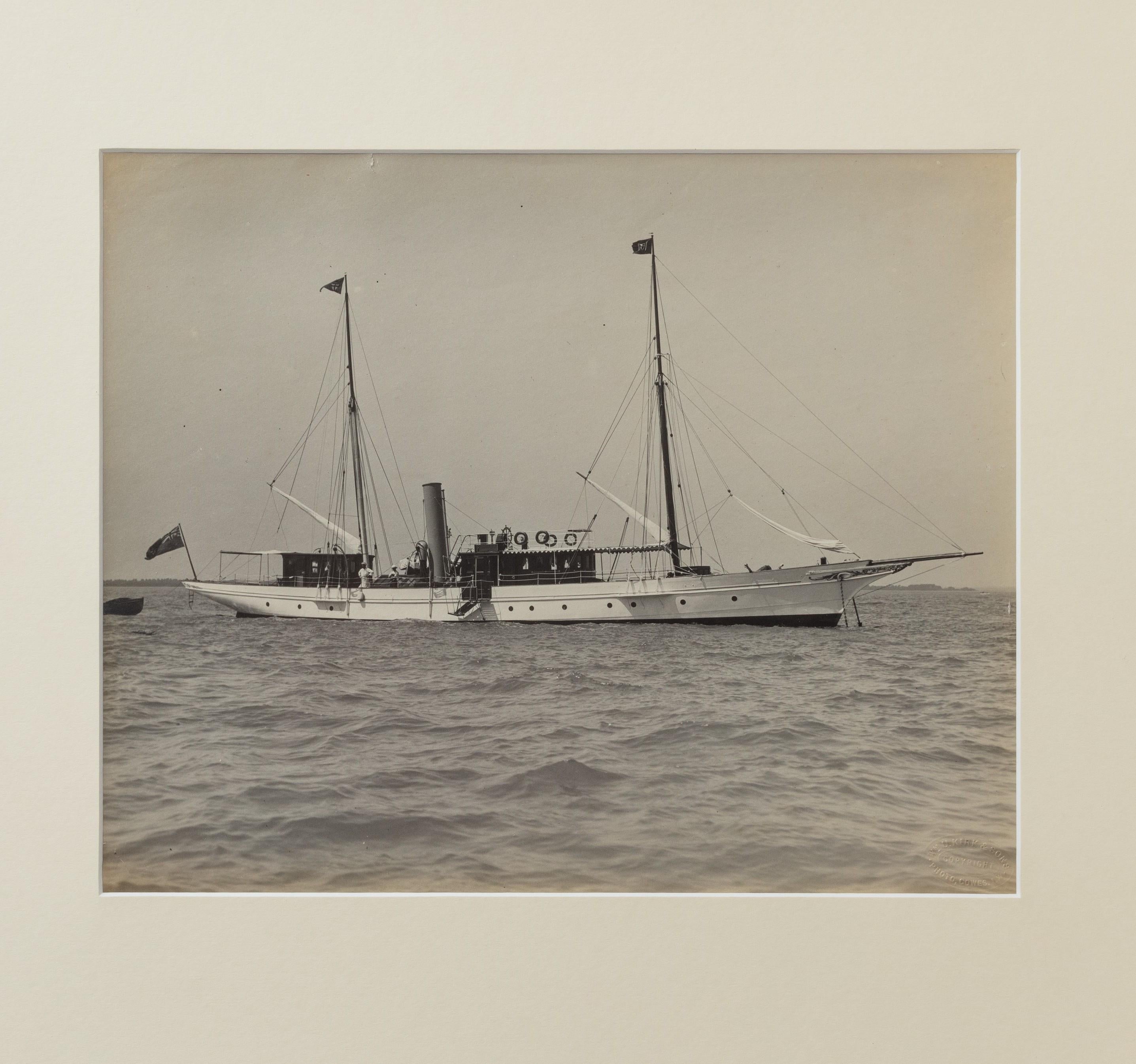 English Gelatin Print of a Beautiful Gentleman Steam Yacht at Anchor by W Kirk For Sale