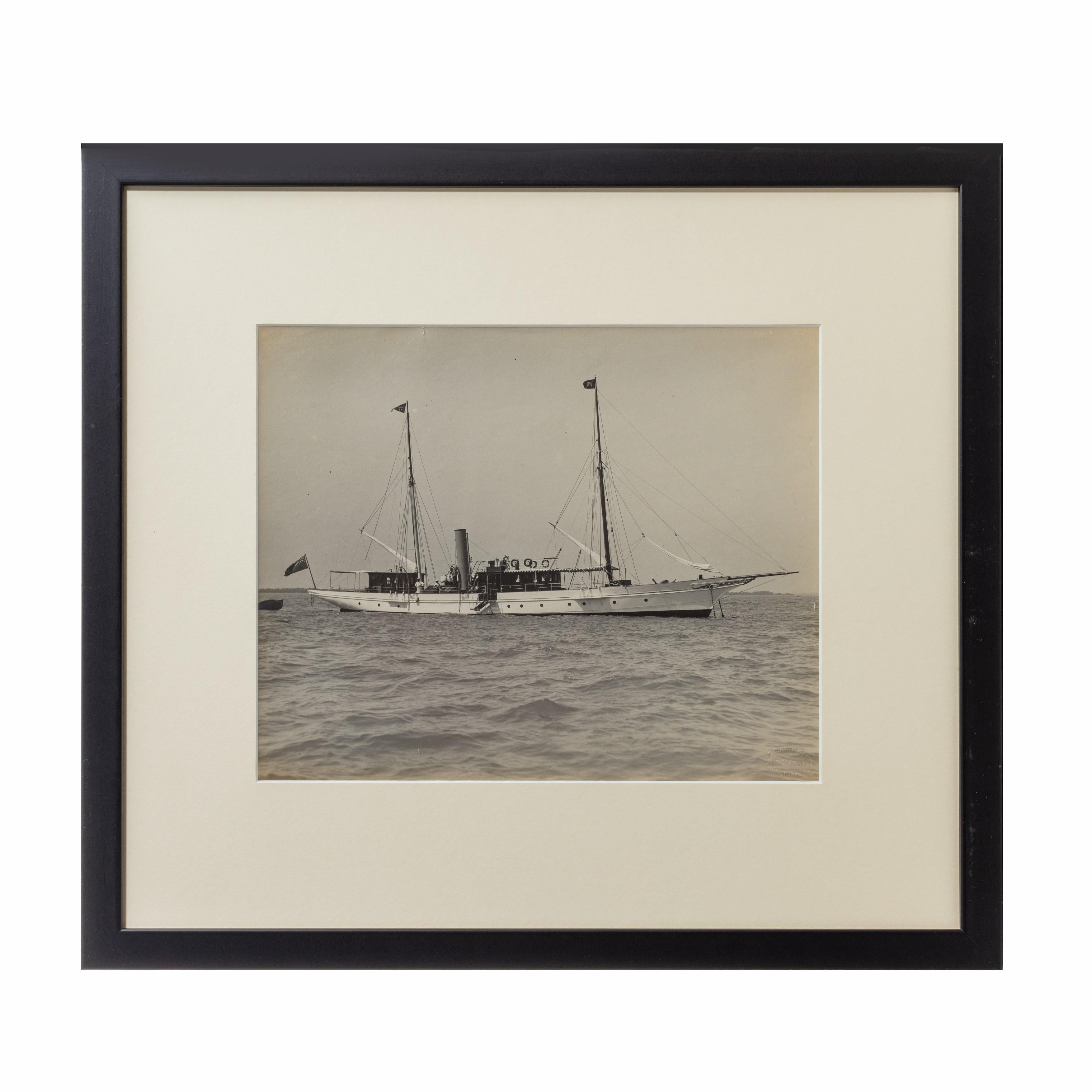 Gelatin Print of a Beautiful Gentleman Steam Yacht at Anchor by W Kirk In Good Condition For Sale In Lymington, Hampshire