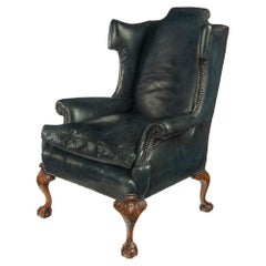 Generous Late Victorian Walnut Wing Armchair, in the Georgian Style