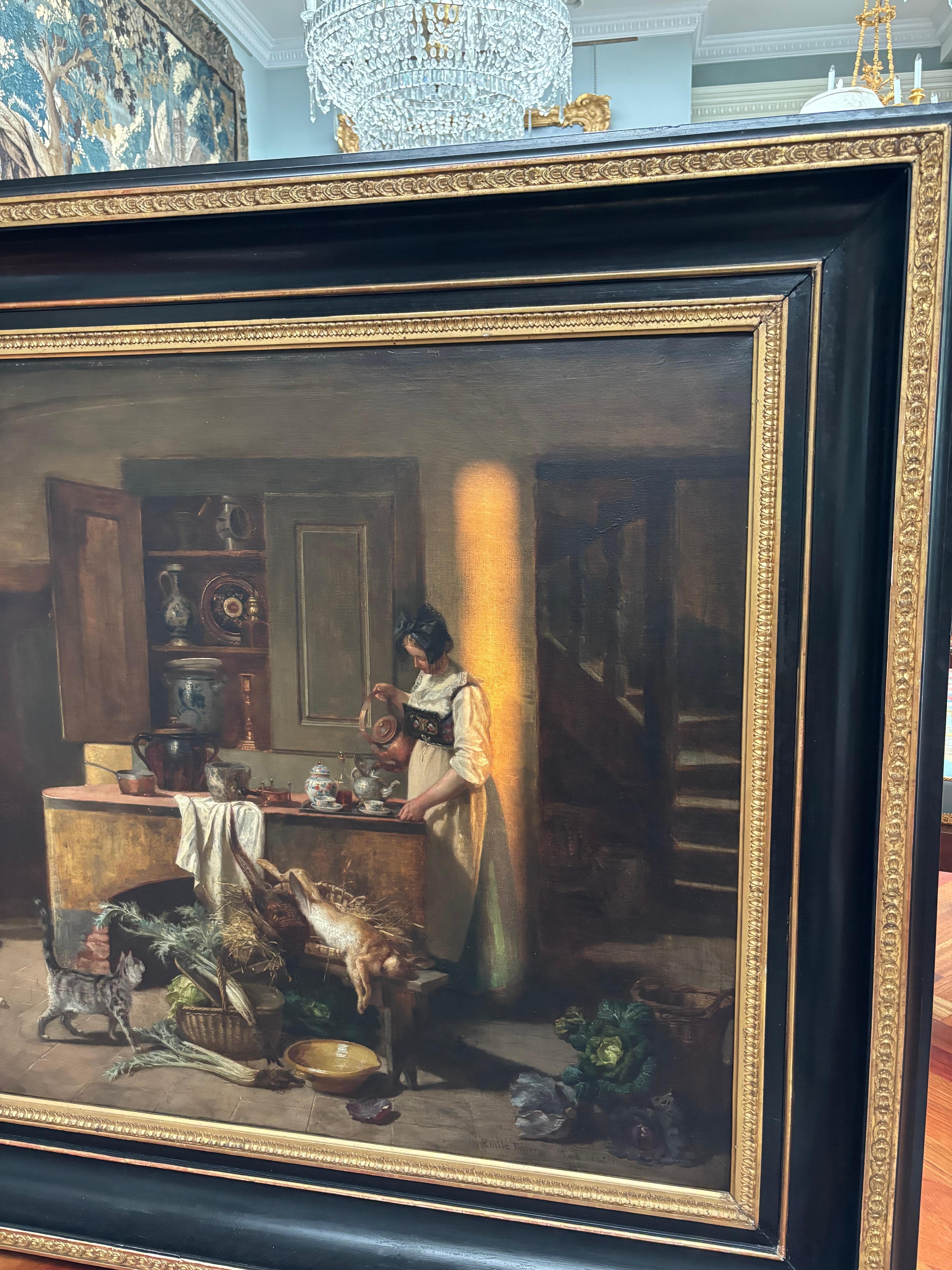 Dipinto a olio di Paul Emile Faivre, in stile generale, raffigurante una scena d'interni, datato 1864 in vendita 10