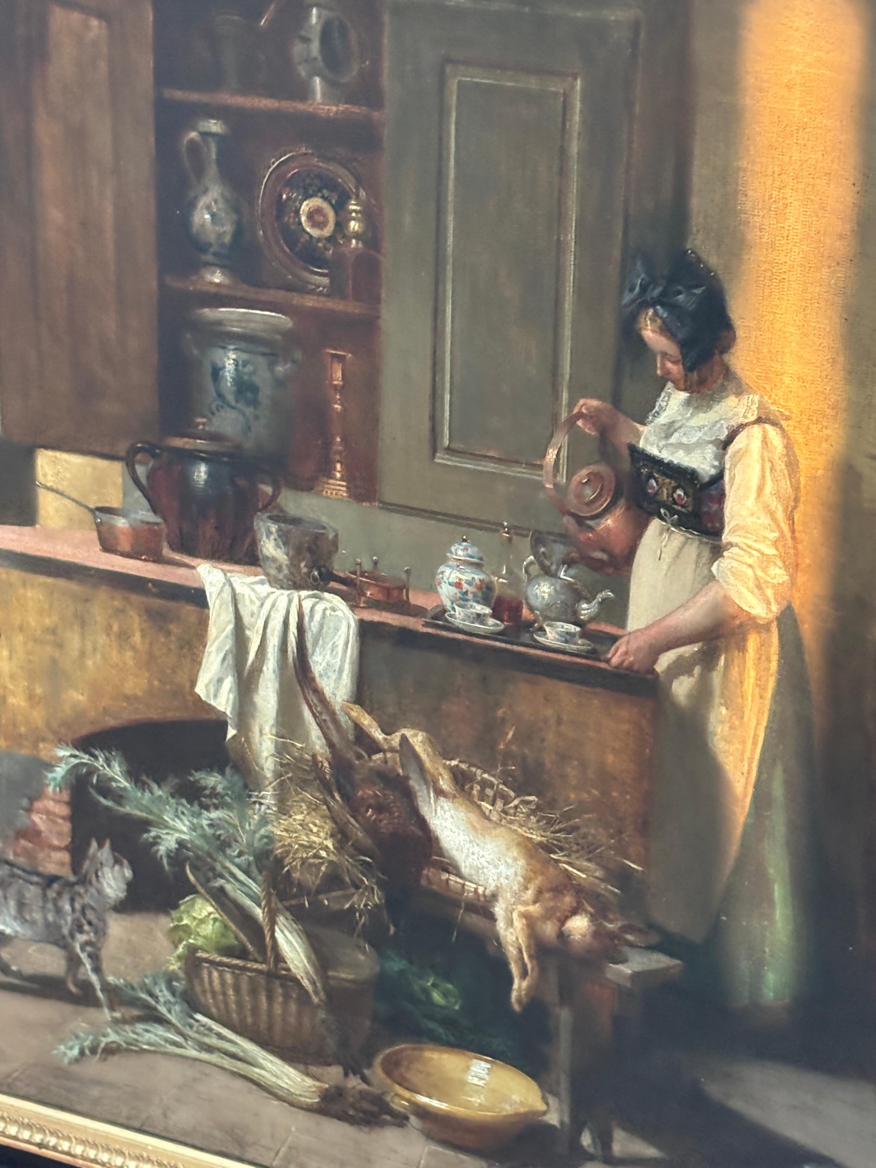 Dipinto a olio di Paul Emile Faivre, in stile generale, raffigurante una scena d'interni, datato 1864 in vendita 11