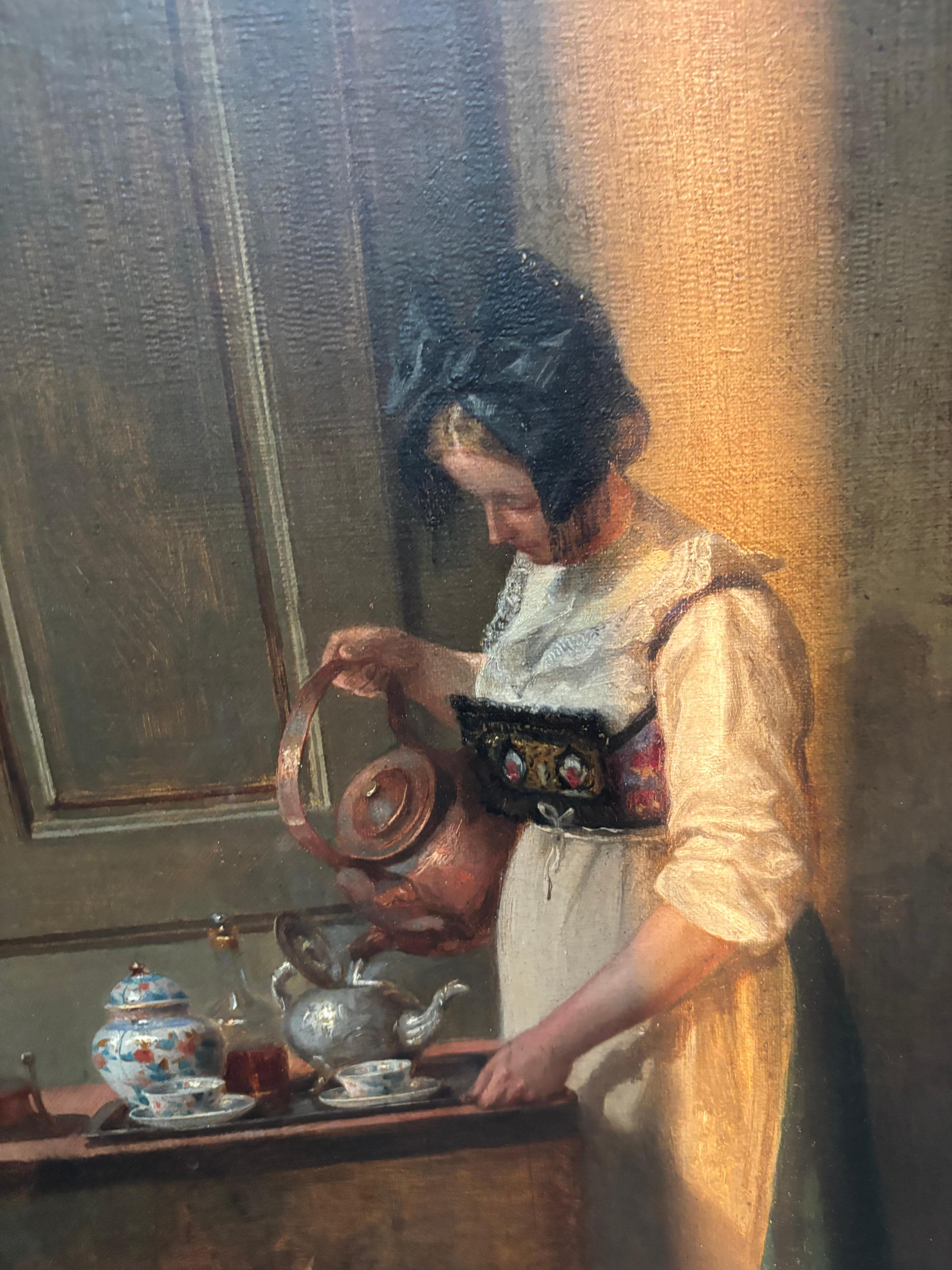 Dipinto a olio di Paul Emile Faivre, in stile generale, raffigurante una scena d'interni, datato 1864 in vendita 12