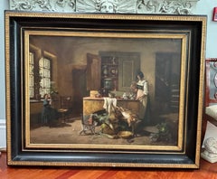 A Genre style oil painting of an interior scene by Paul Emile Faivre dated 1864