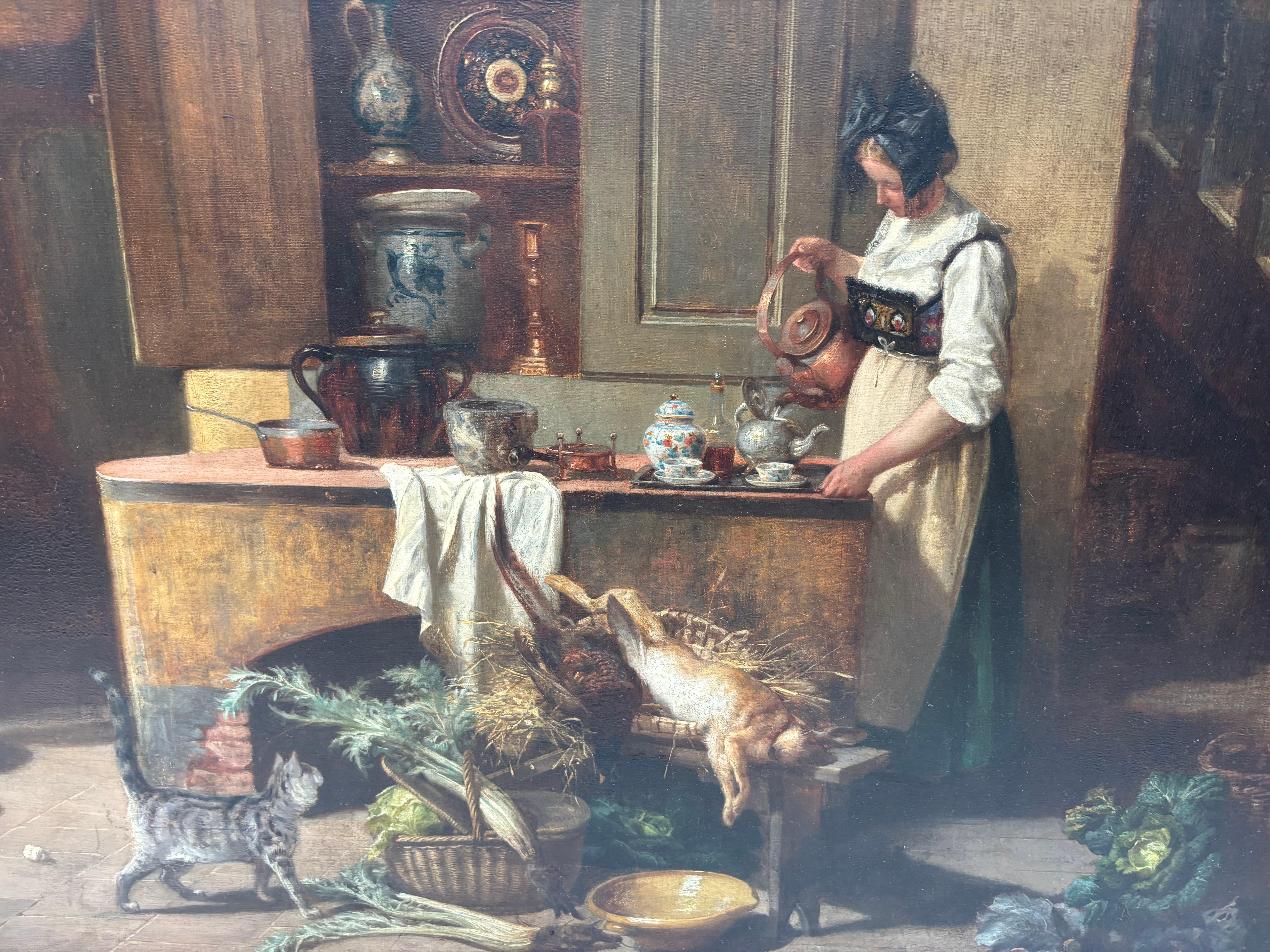 Un óleo de estilo Genre de una escena interior de Paul Emile Faivre fechado en 1864 Pintado a mano en venta