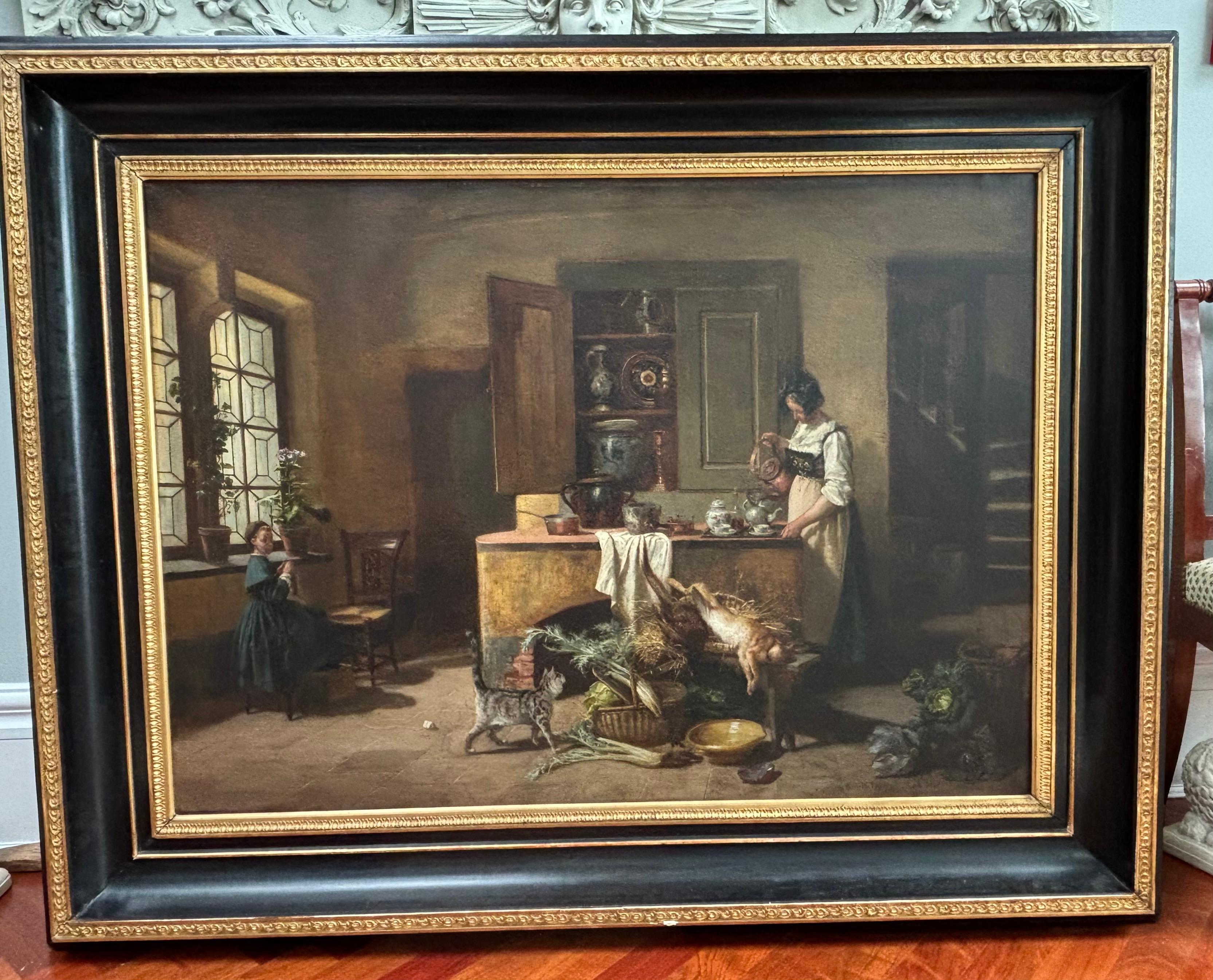 Un óleo de estilo Genre de una escena interior de Paul Emile Faivre fechado en 1864 siglo XIX en venta