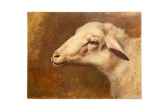 A Gentle Gaze: 19th C French Painting of a Sheeps Head Signed 1868