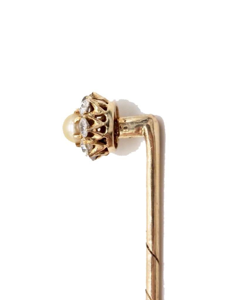 George V Gentleman's 14 Kt Yellow Gold Diamond and Pearl Flower Head Stick Pin