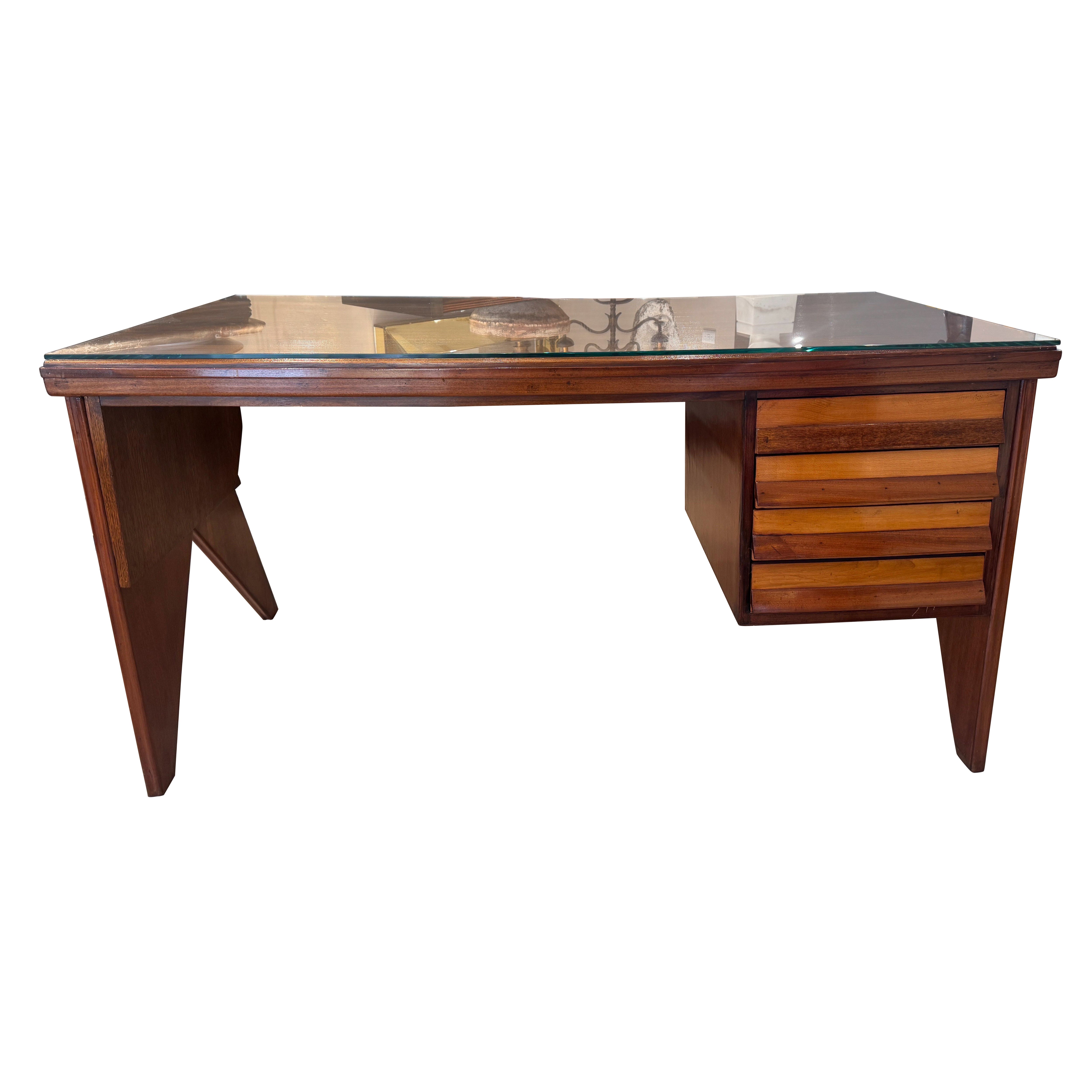 A geometric design four drawers writing desk attributed to Silvio Cavatorta For Sale