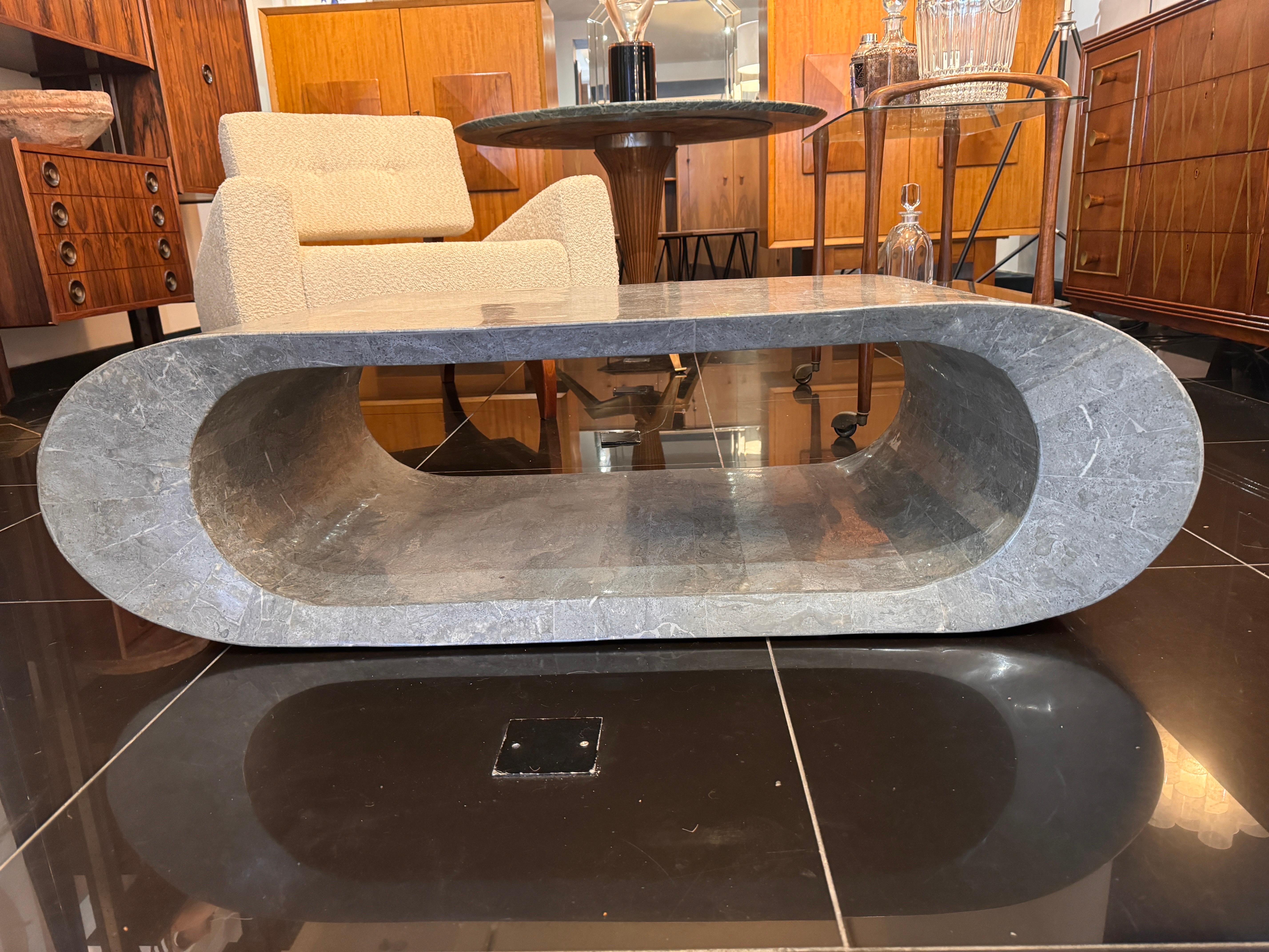 Italian A geometric design tessellated grey marble coffee table For Sale