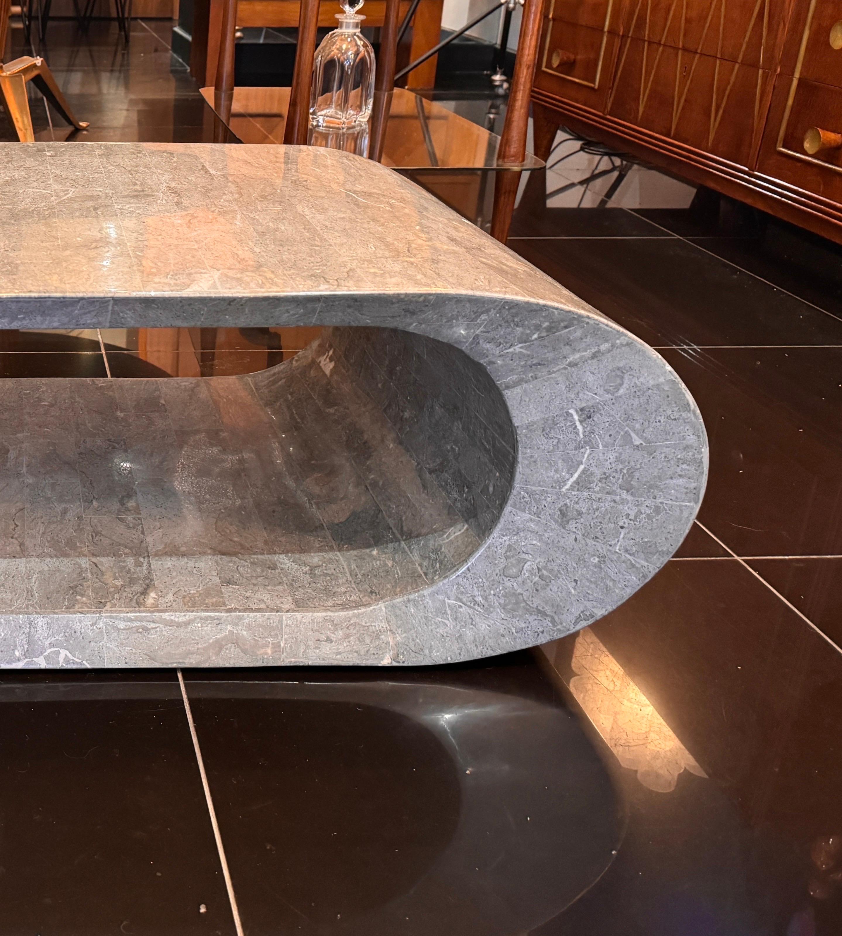 Stone A geometric design tessellated grey marble coffee table For Sale