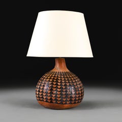A Geometric Painted African Calabash Gourd Lamp