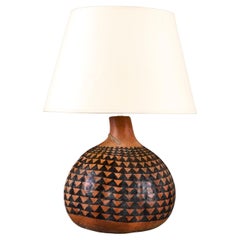 A Geometric Painted African Calabash Gourd Lamp