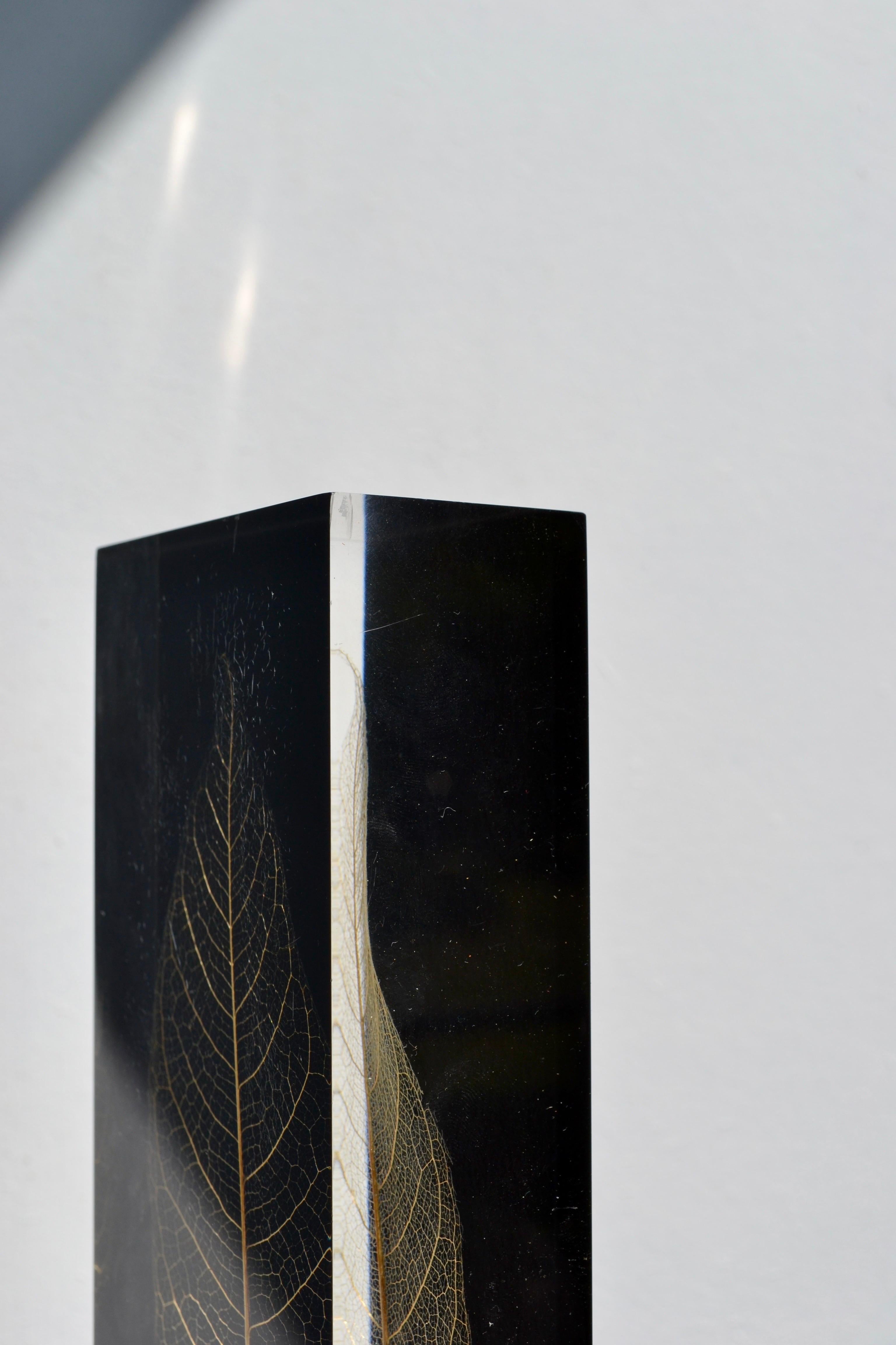 Late 20th Century A Geometric Resin Paperweight with Gilded Leaf Inclusion – France, 1970s For Sale