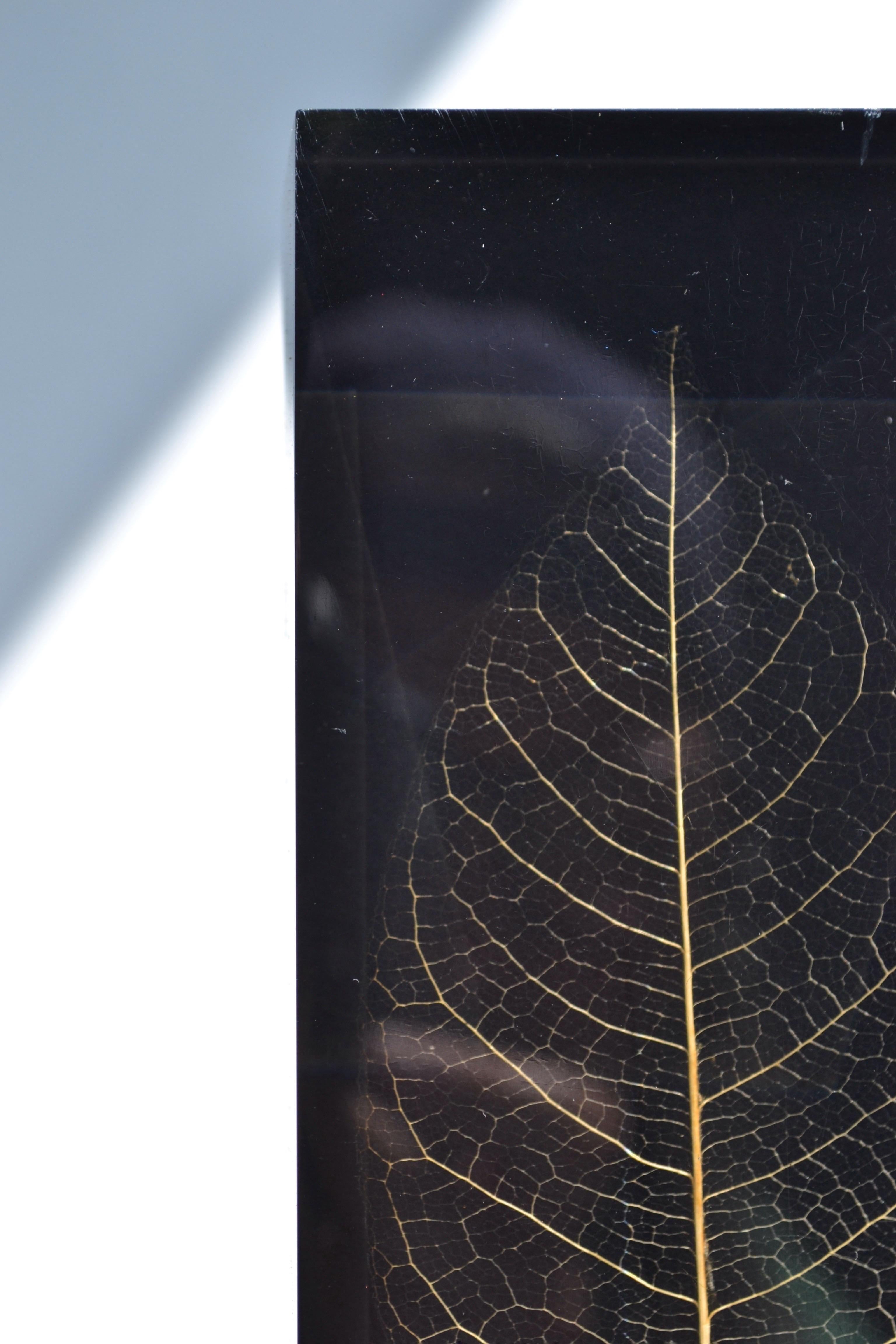 Epoxy Resin A Geometric Resin Paperweight with Gilded Leaf Inclusion – France, 1970s For Sale