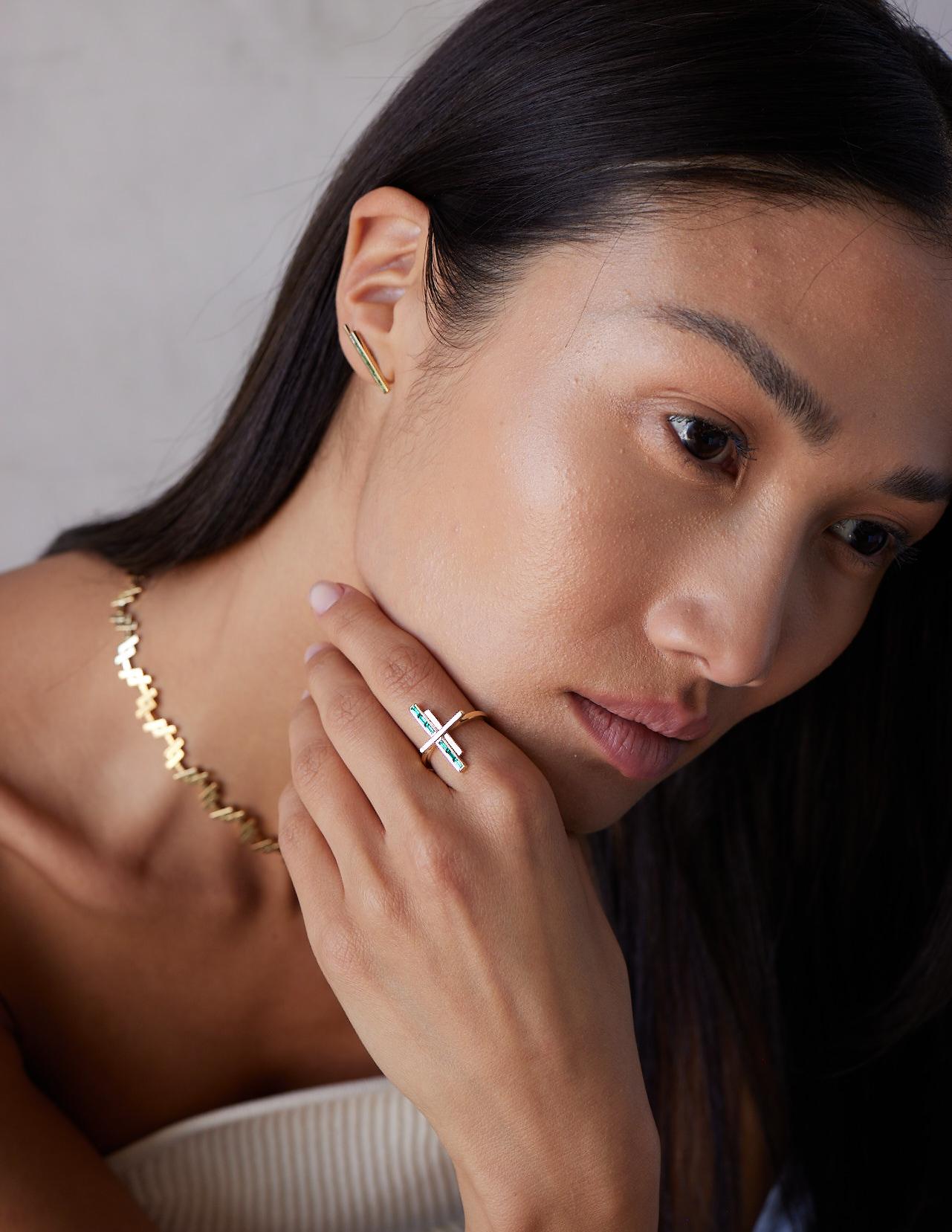 For Sale:  A Geometric ring with 0.5 Carat Emerald Baguette set in 18k Solid Yellow Gold 5