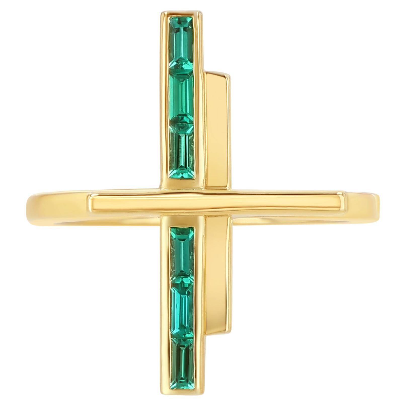 For Sale:  A Geometric ring with 0.5 Carat Emerald Baguette set in 18k Solid Yellow Gold
