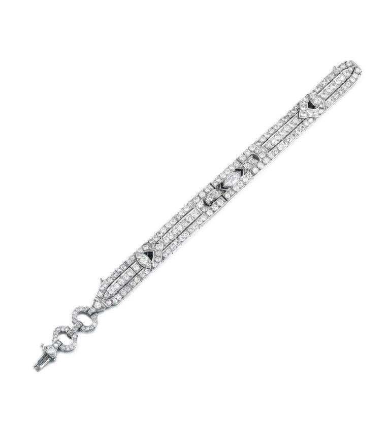 

Bracciale geometrico di zaffiri e diamanti con diamanti taglio marquise e diamanti taglio brillante 