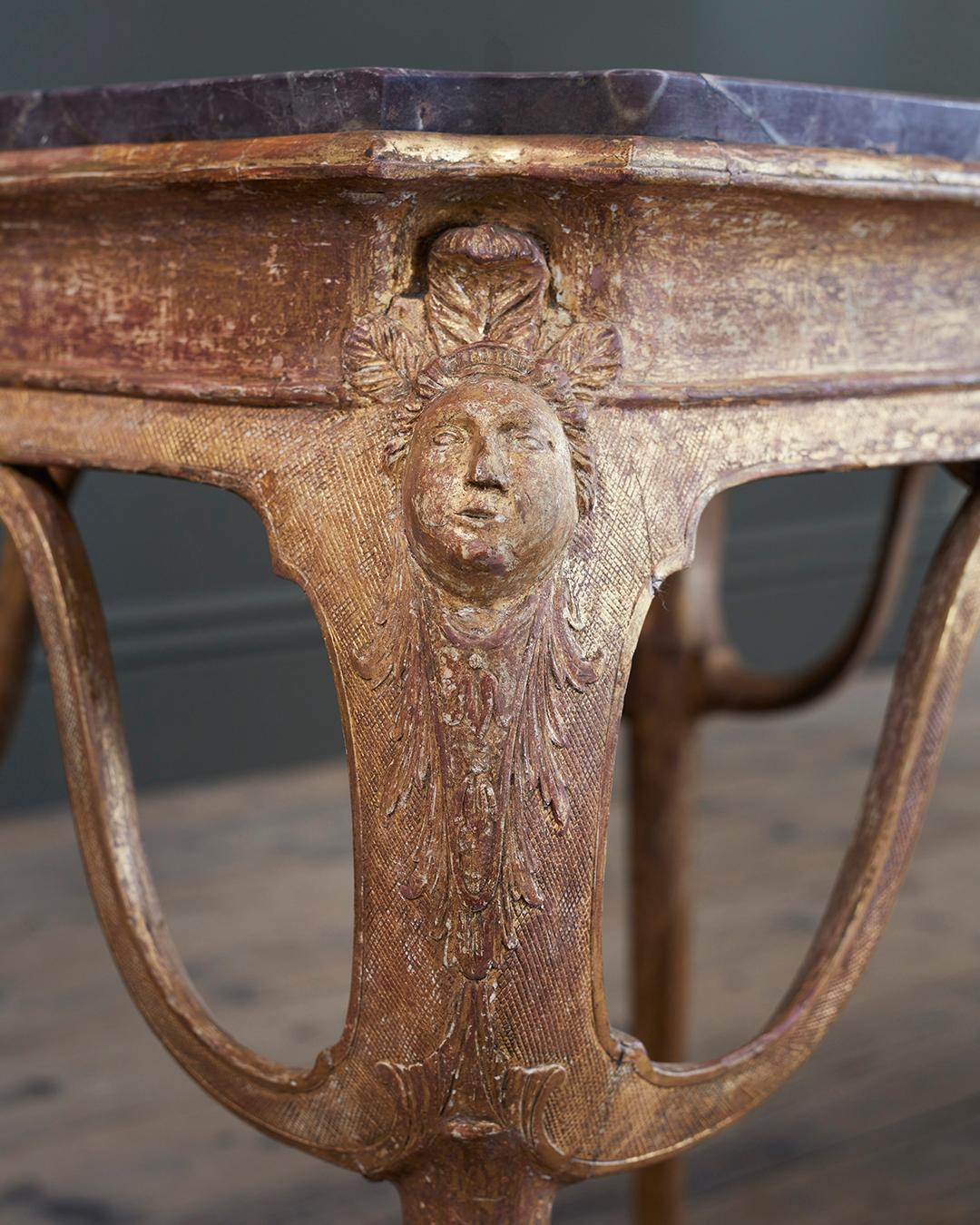 English A George I Gilt Centre Table, with Fleur de Peche Marble Top For Sale