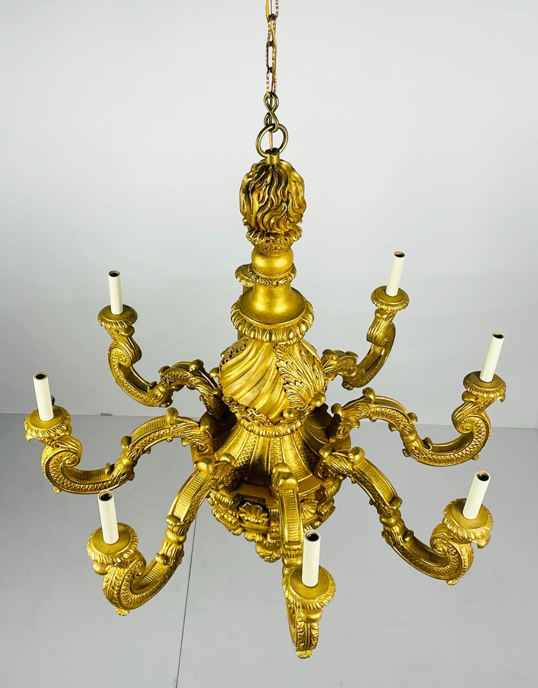 George I Style Carved Giltwood Chandelier by Vaughan Design In Good Condition For Sale In Los Angeles, CA