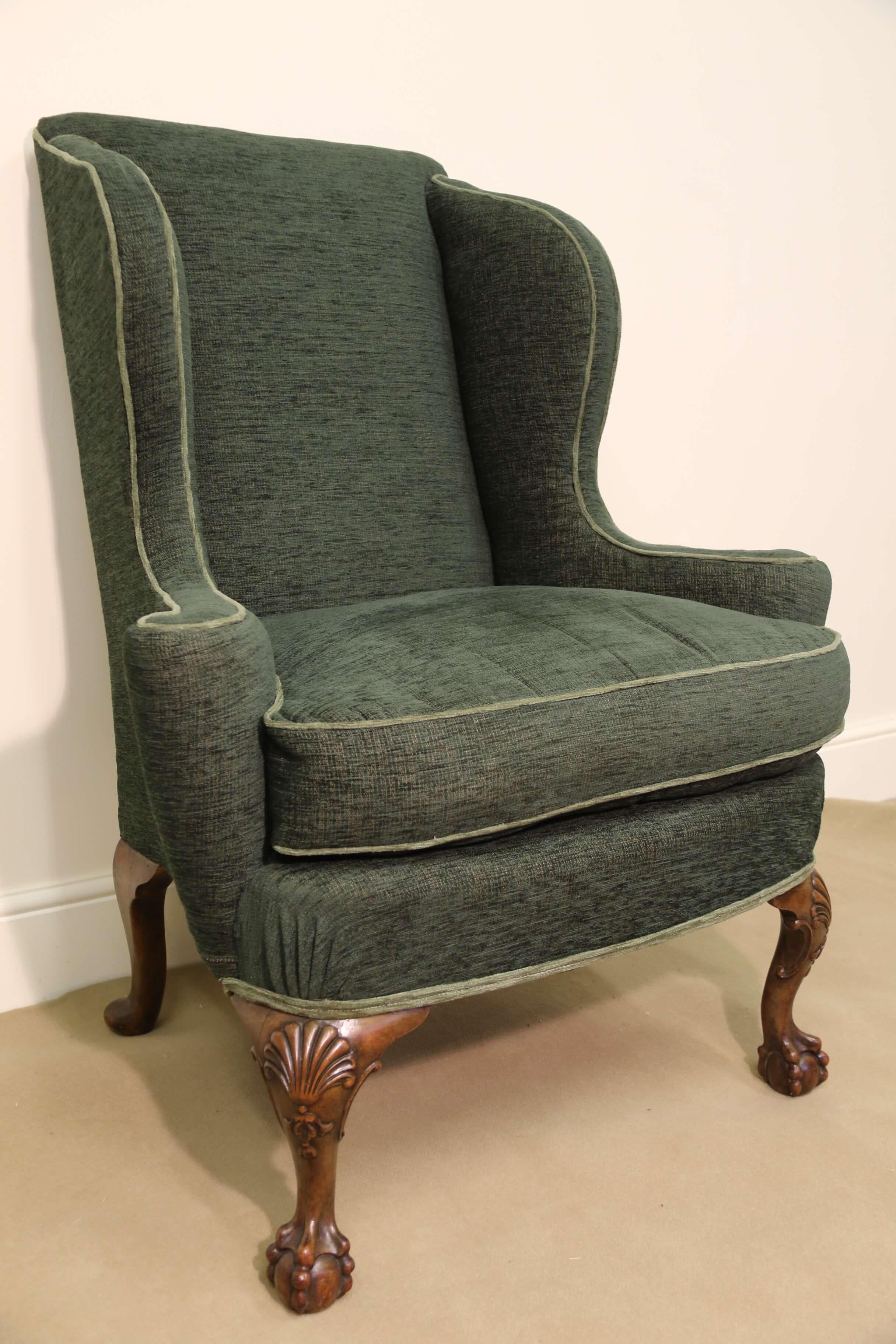 This stunning large scale late 19th century copy of a very fine George I winged armchair is correct in scale, timber and detail. The broad sweeping wing arms flow perfectly with good proportions giving the chair the perfect period look.
This chair