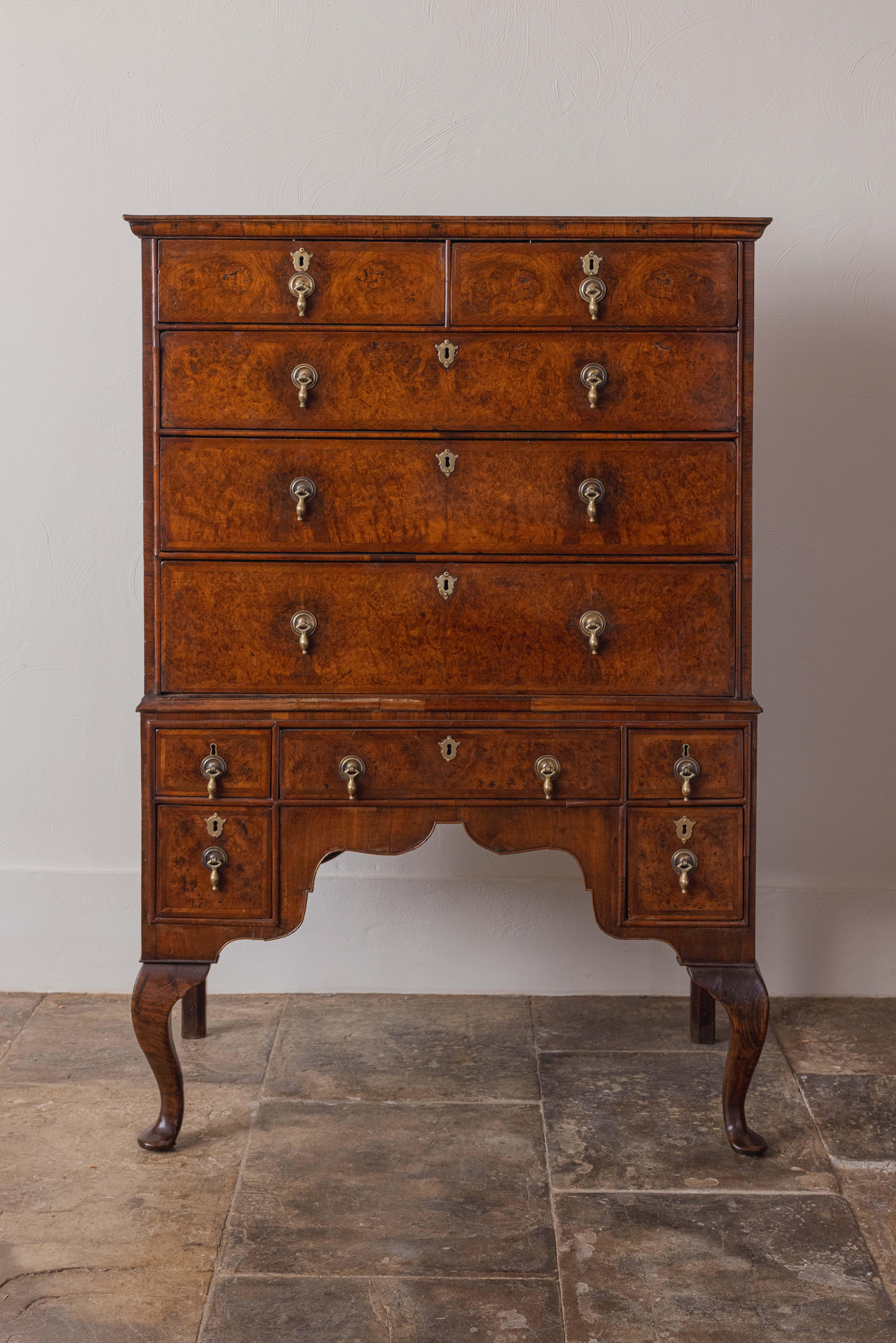 A George I Walnut & Burr Elm Chest on Stand For Sale 4