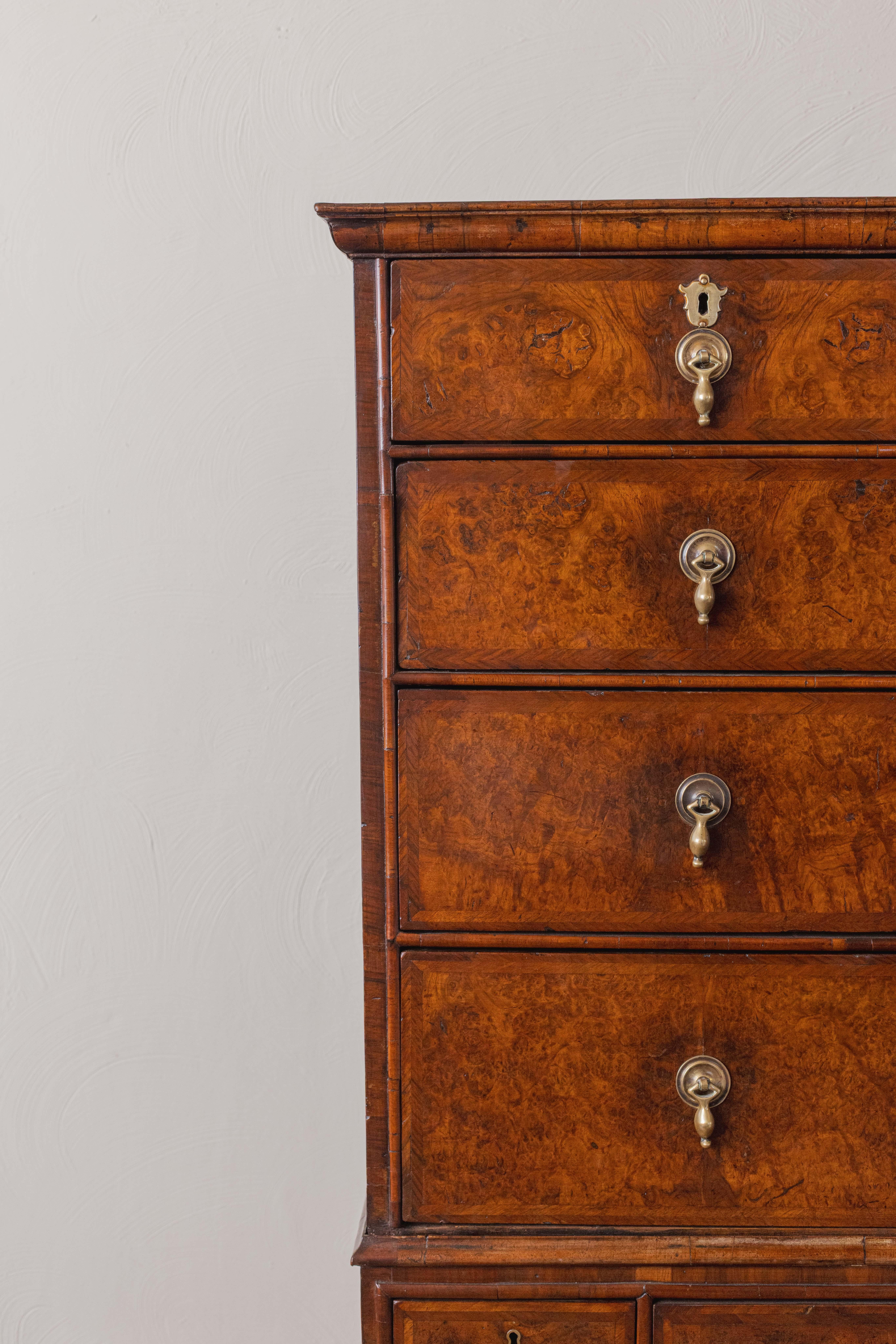 Veneer A George I Walnut & Burr Elm Chest on Stand For Sale