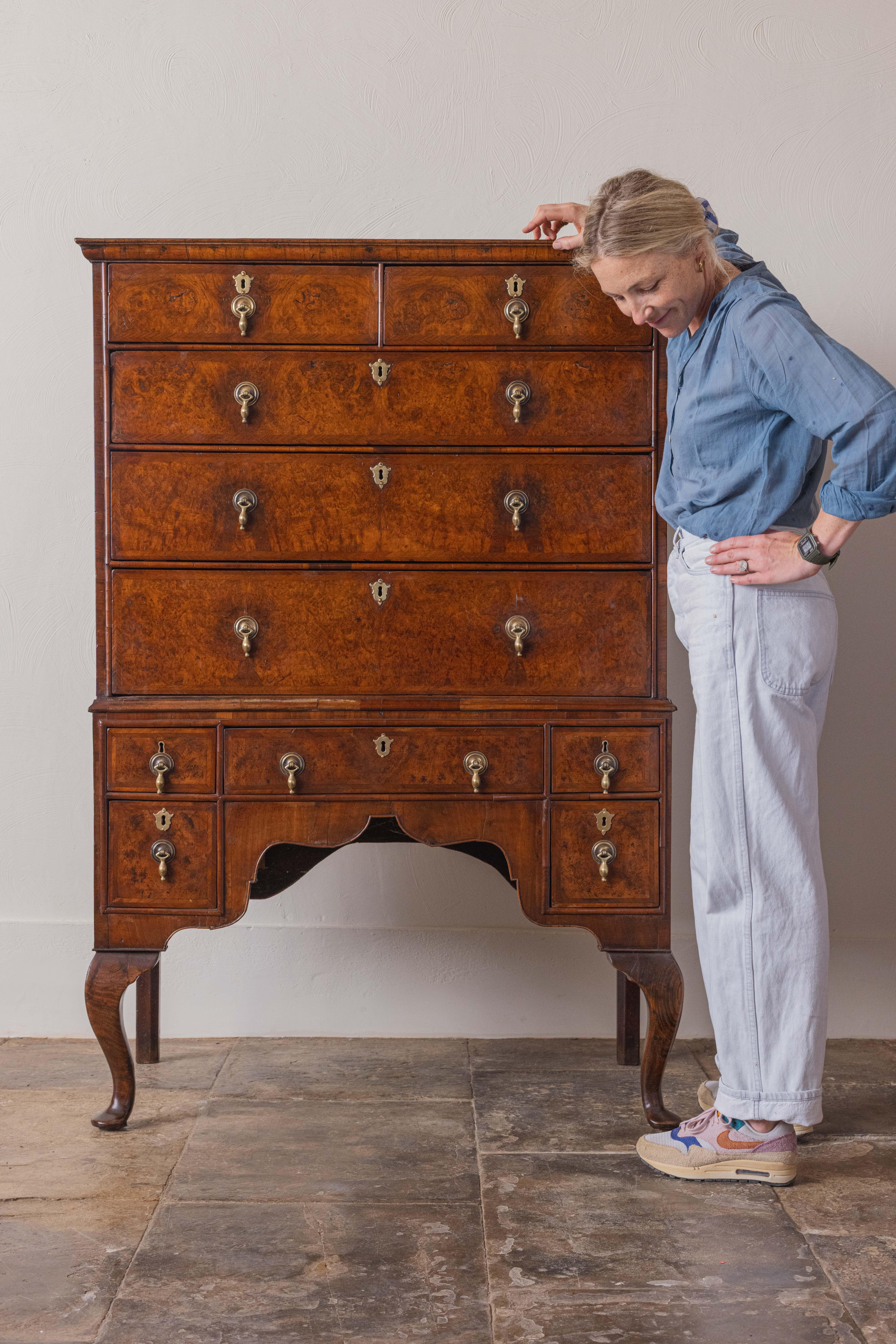 A George I Walnut & Burr Elm Chest on Stand For Sale 2