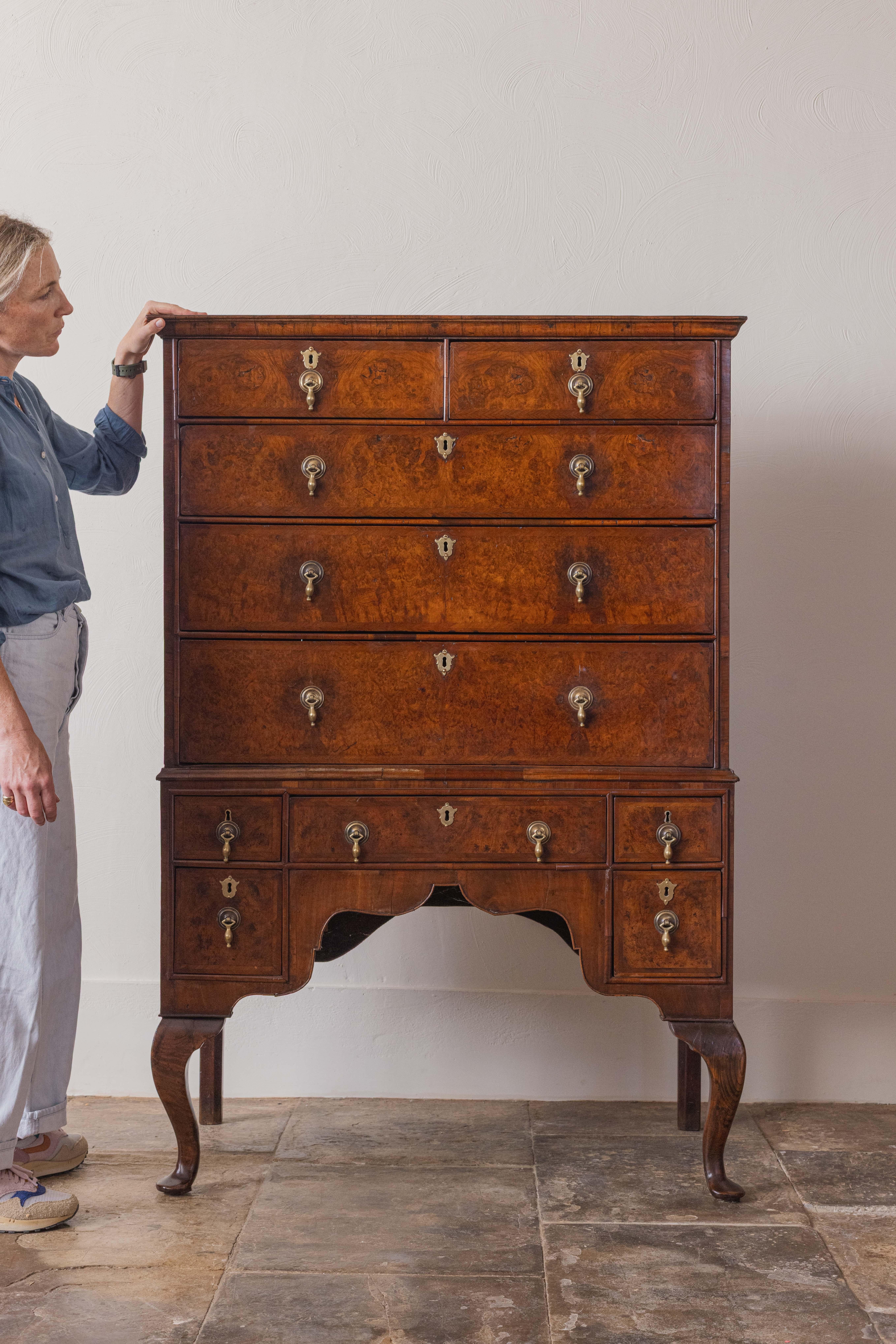 A George I Walnut & Burr Elm Chest on Stand For Sale 3