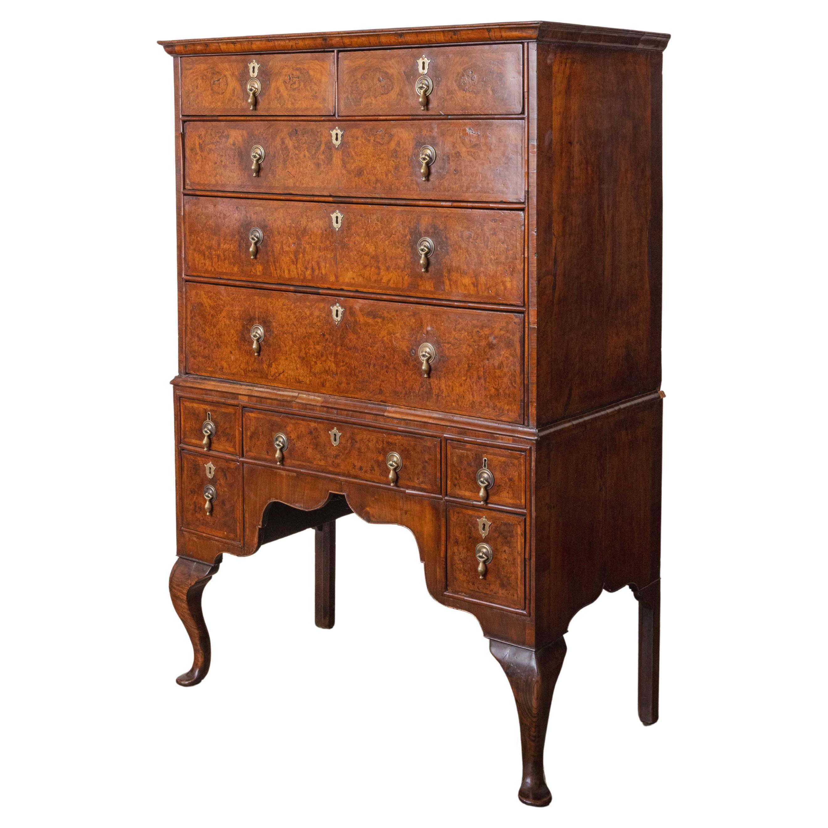 A George I Walnut & Burr Elm Chest on Stand For Sale