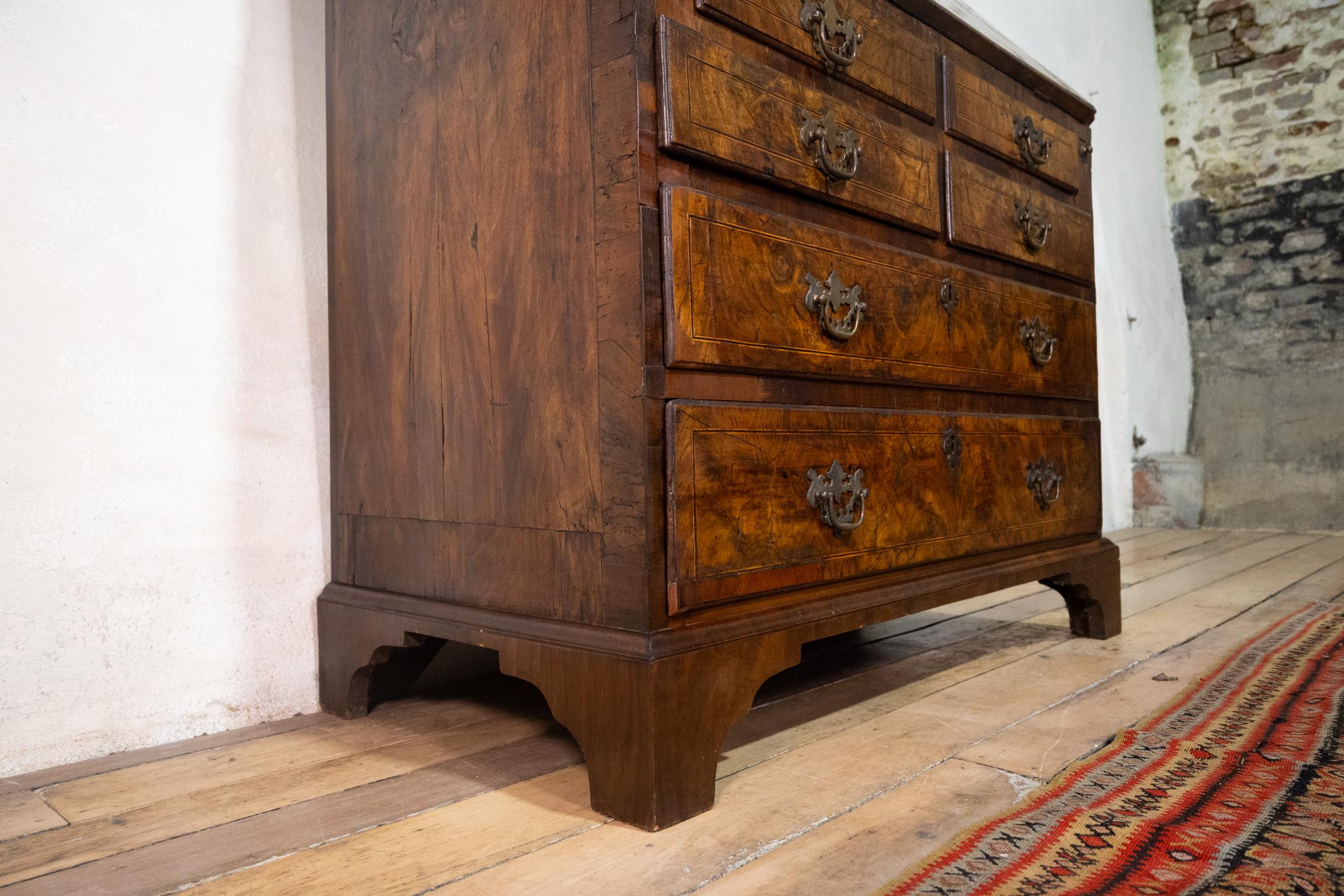 Veneer An 18th Century George I Walnut & Feather Banded Fall Front Bureau Bookcase For Sale