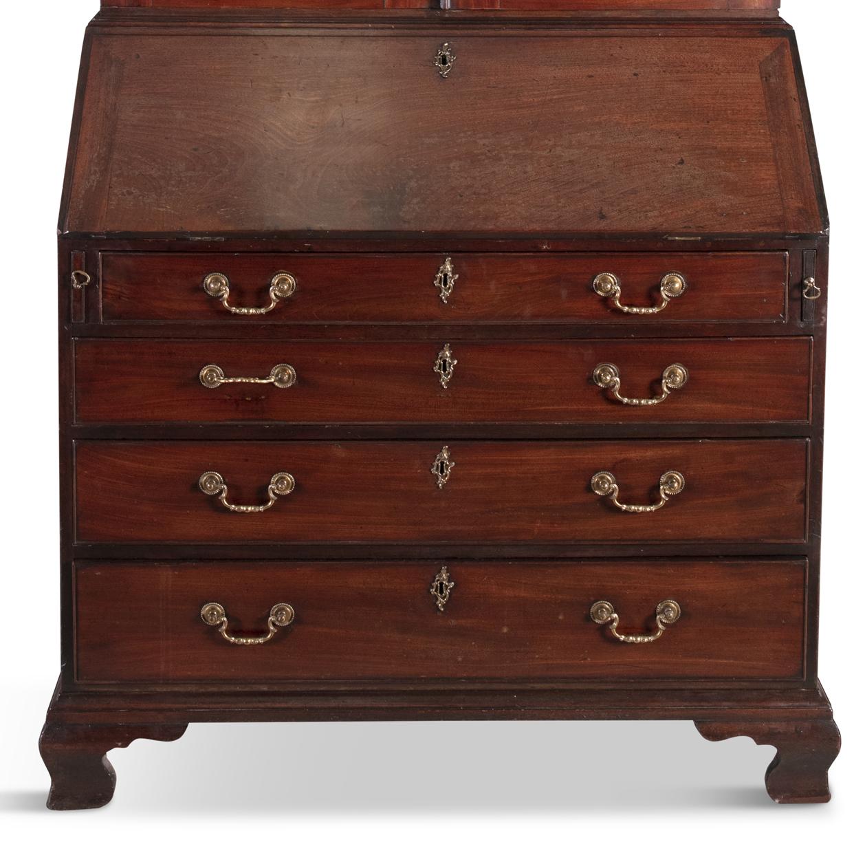 Mid-18th Century George II Irish Brown Mahogany Bureau Bookcase For Sale