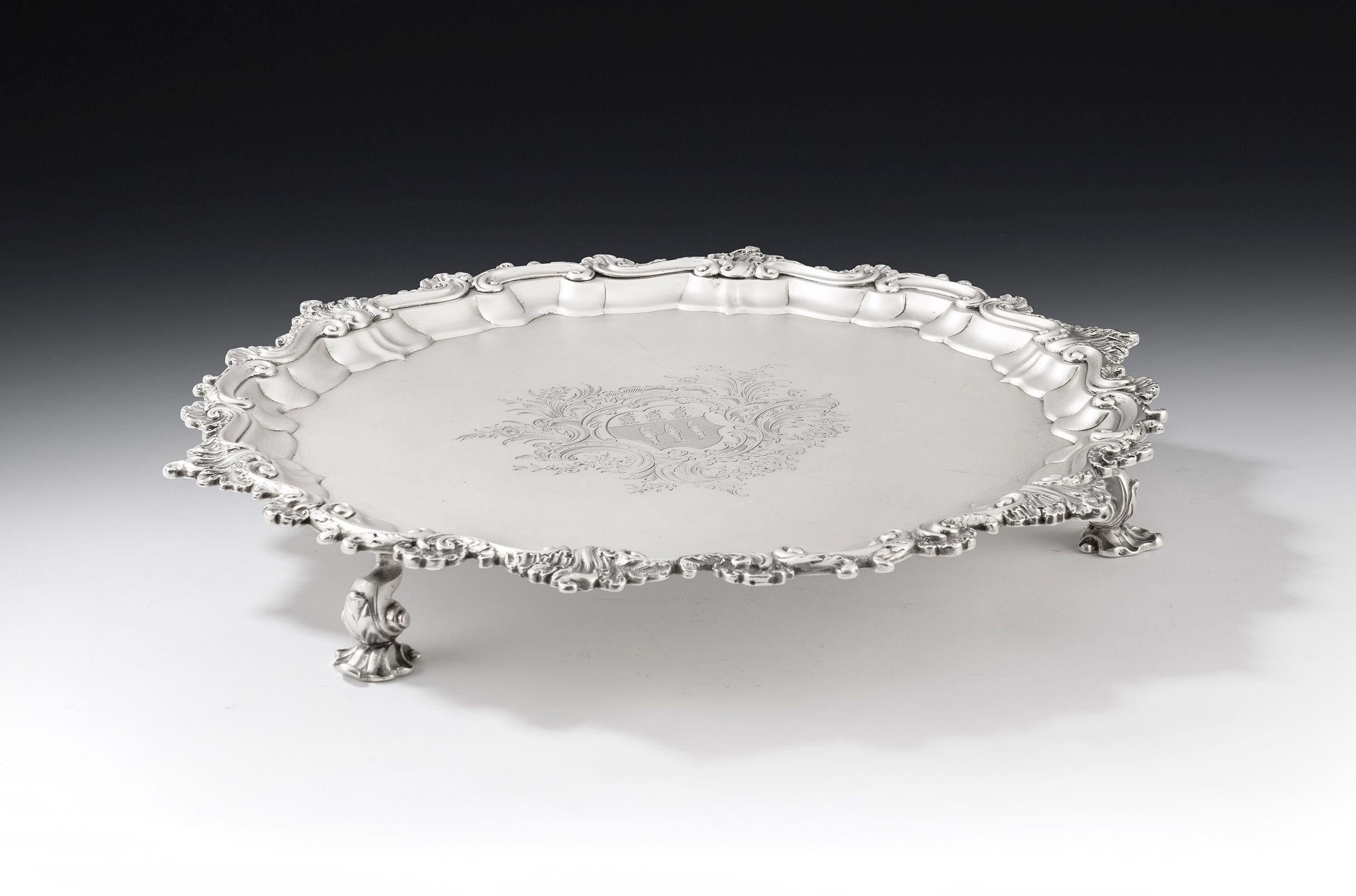 English George II Rococo Salver Made in London in 1746 by John Swift