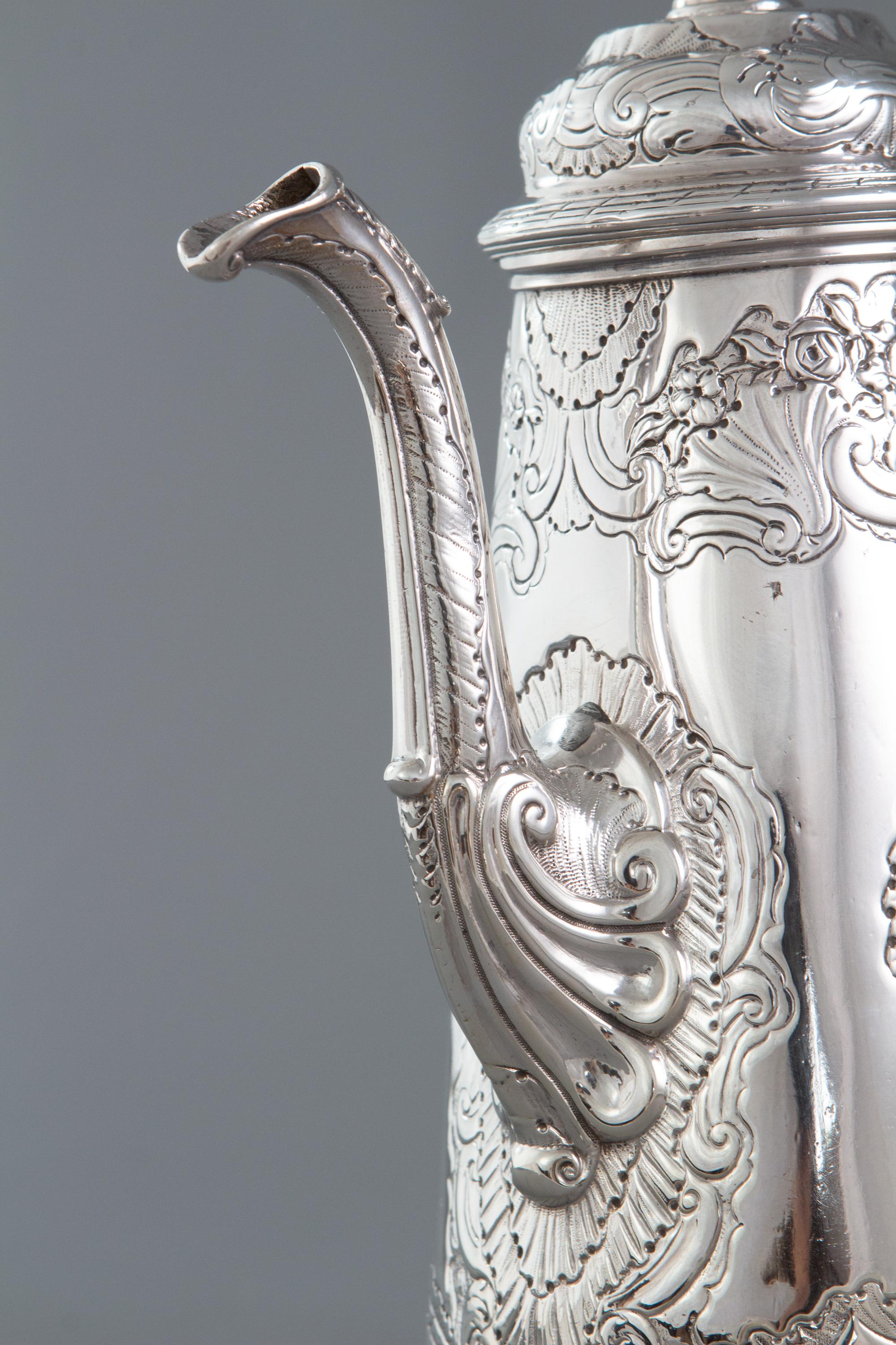 George II Silver Coffee Pot London 1738 by Christian Hillan 3