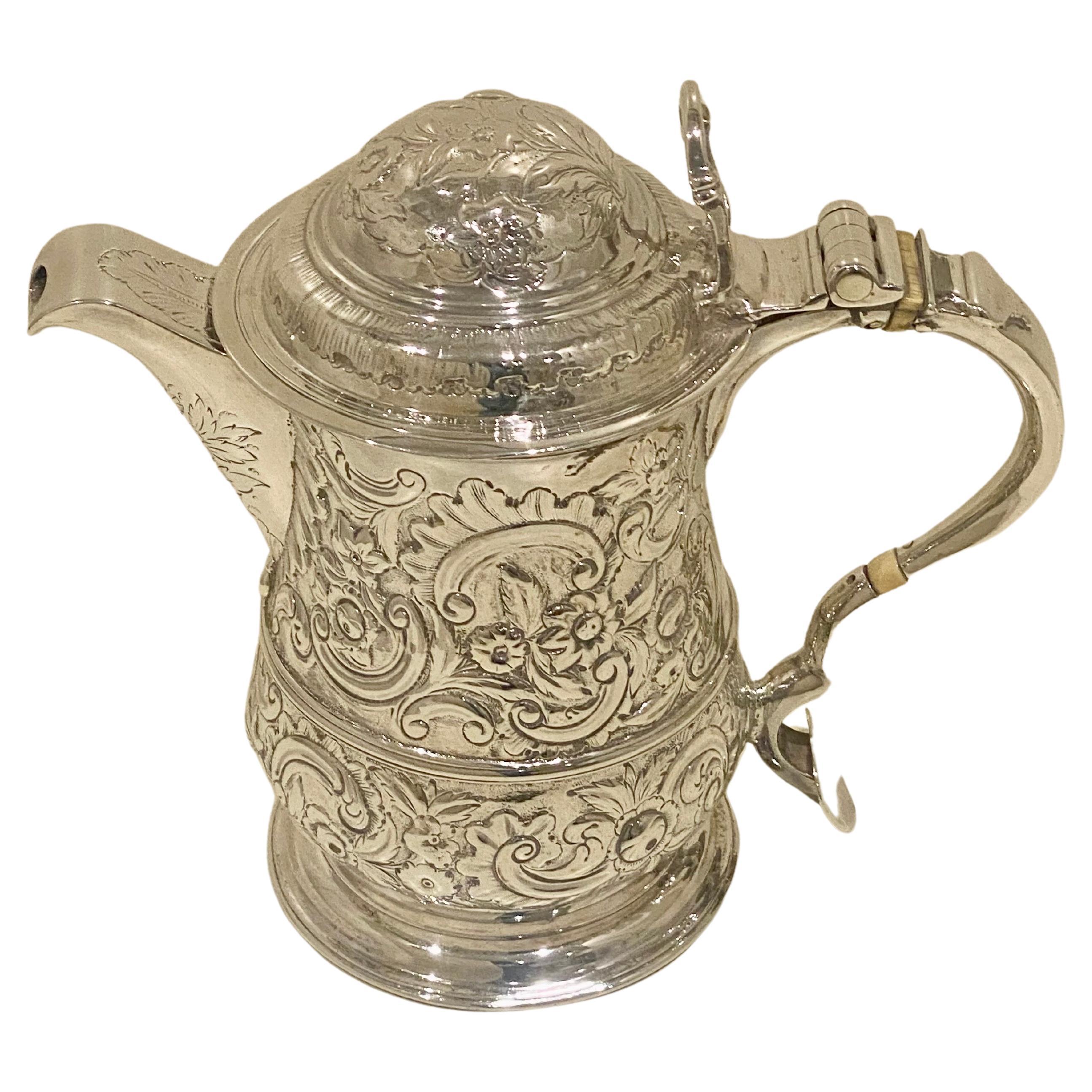 George II Sterling Silver Lidded Tankard with Spout London 1744 For Sale 7