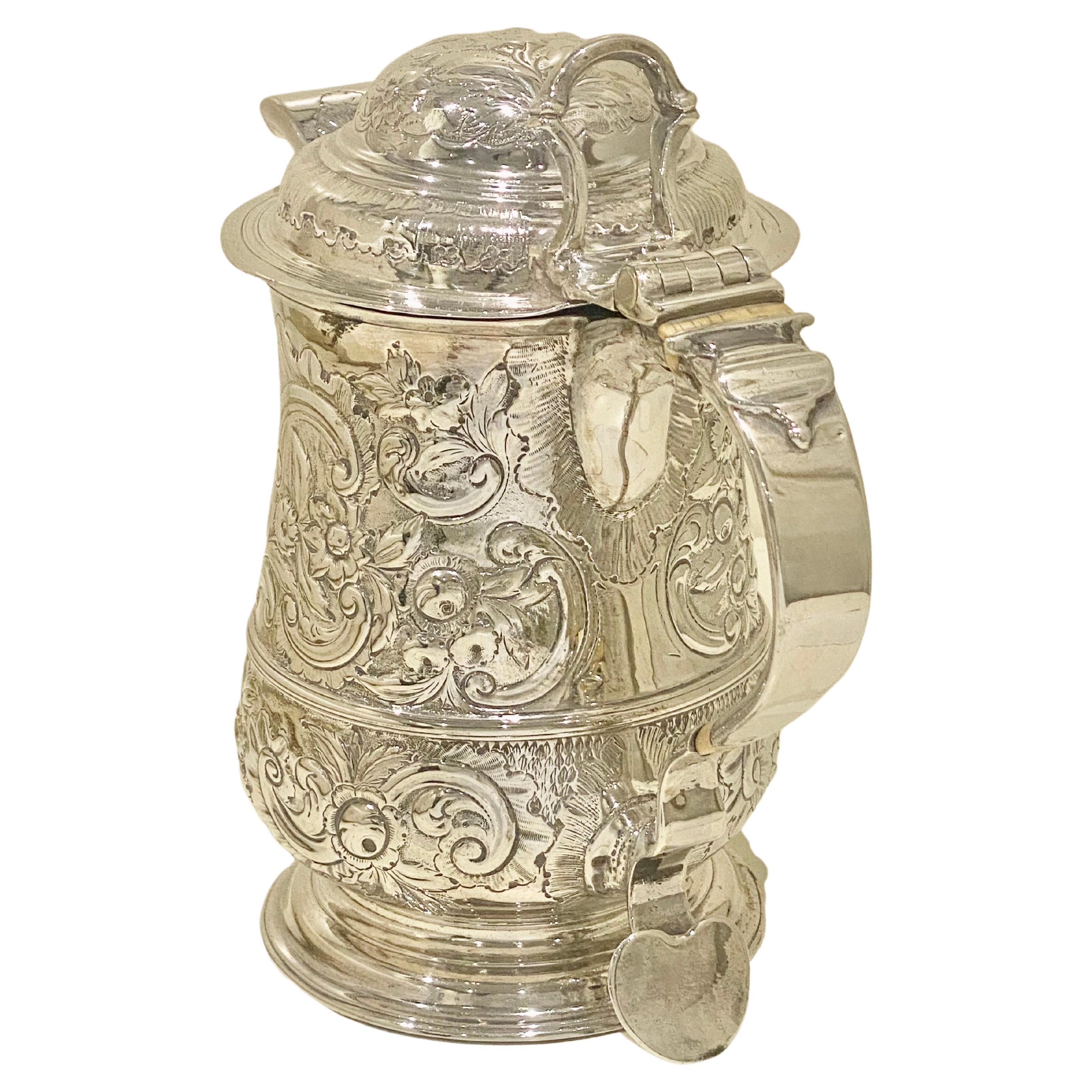 George II Sterling Silver Lidded Tankard with Spout London 1744 For Sale 1