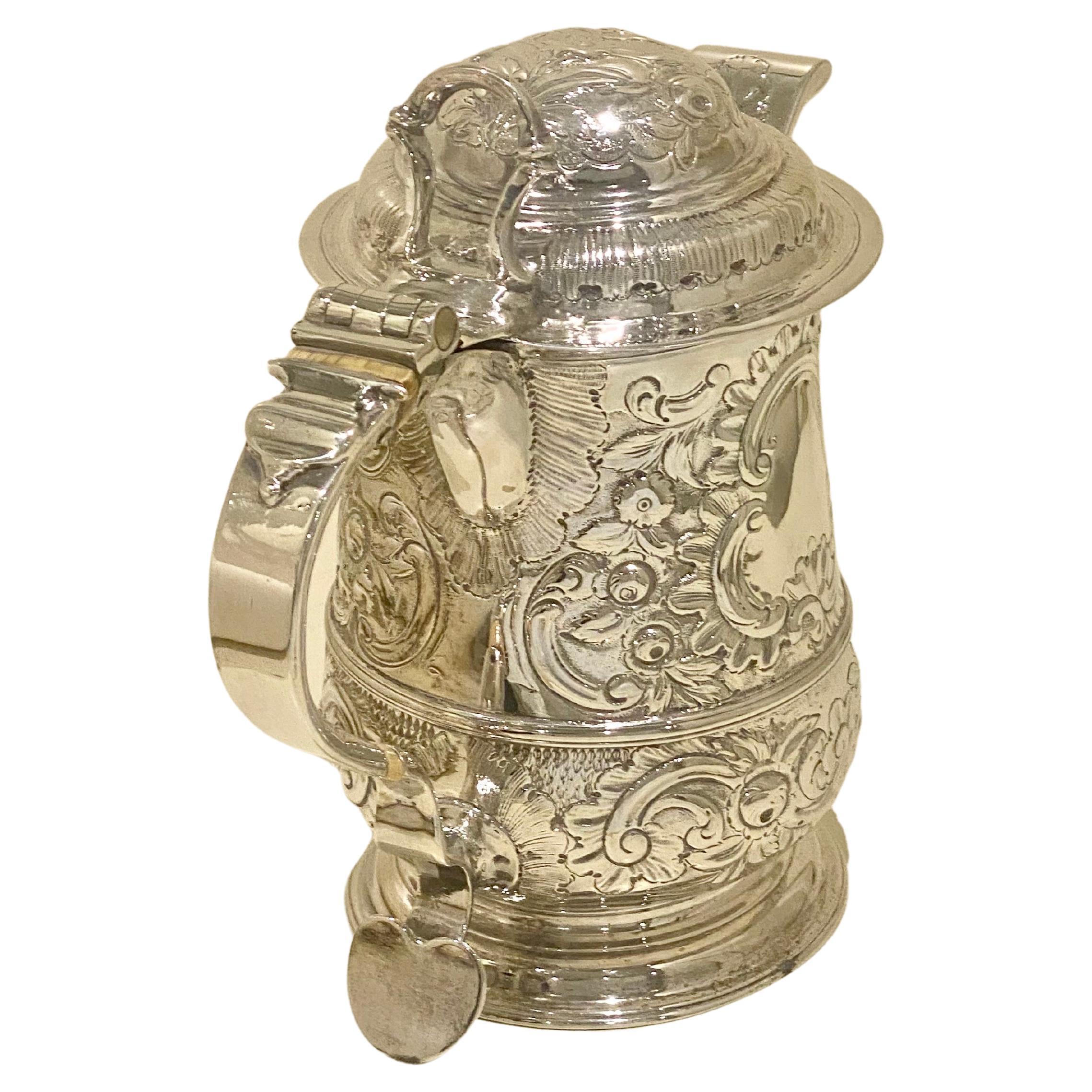 George II Sterling Silver Lidded Tankard with Spout London 1744 For Sale 2