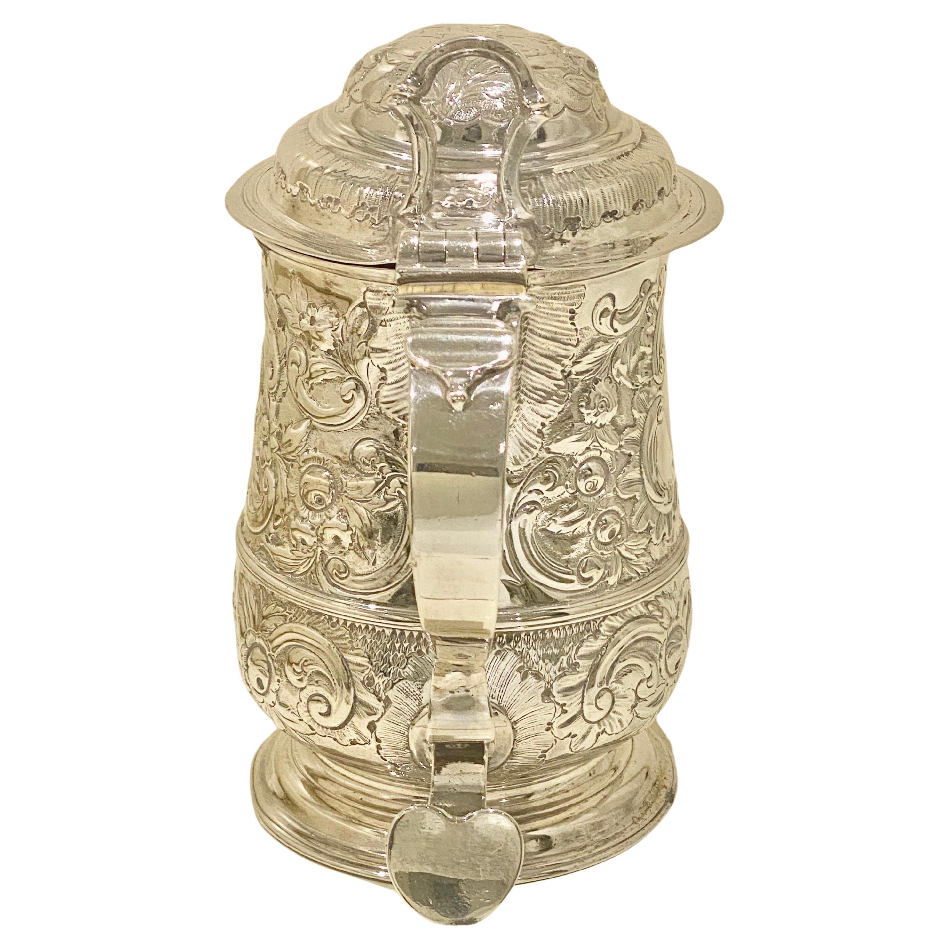 George II Sterling Silver Lidded Tankard with Spout London 1744 For Sale 4