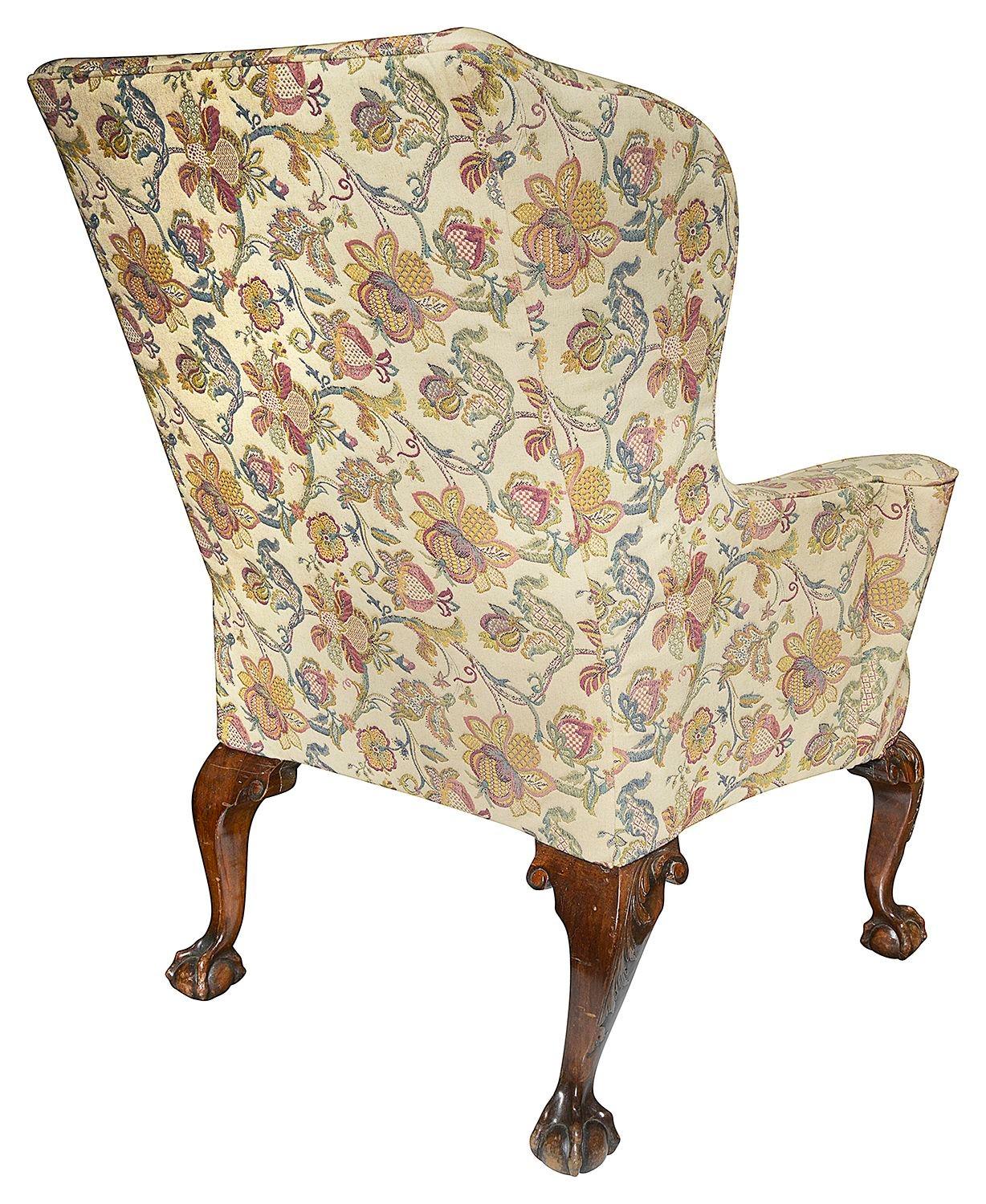 English George II Style Walnut Wingback Armchair For Sale