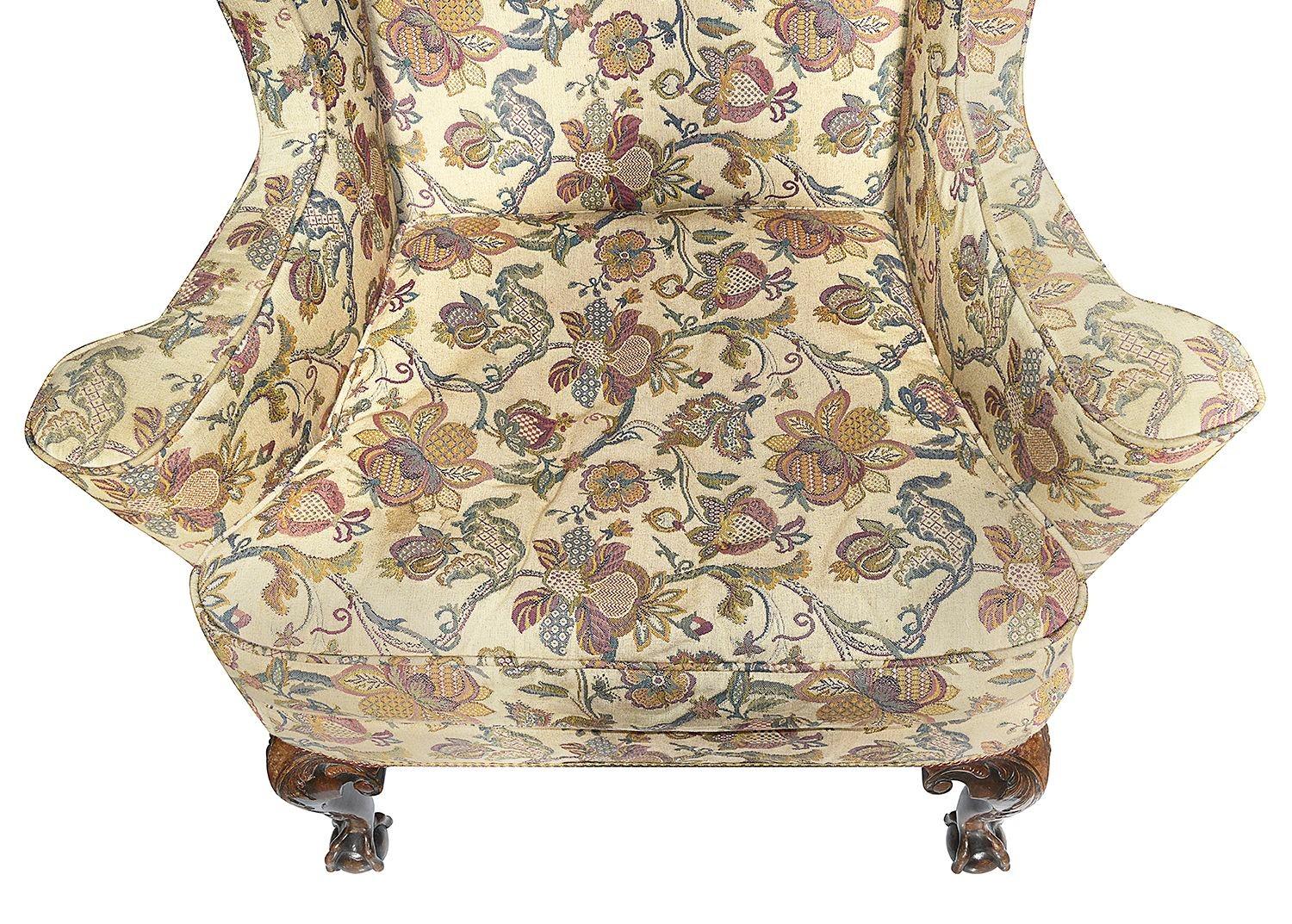 George II Style Walnut Wingback Armchair For Sale 1