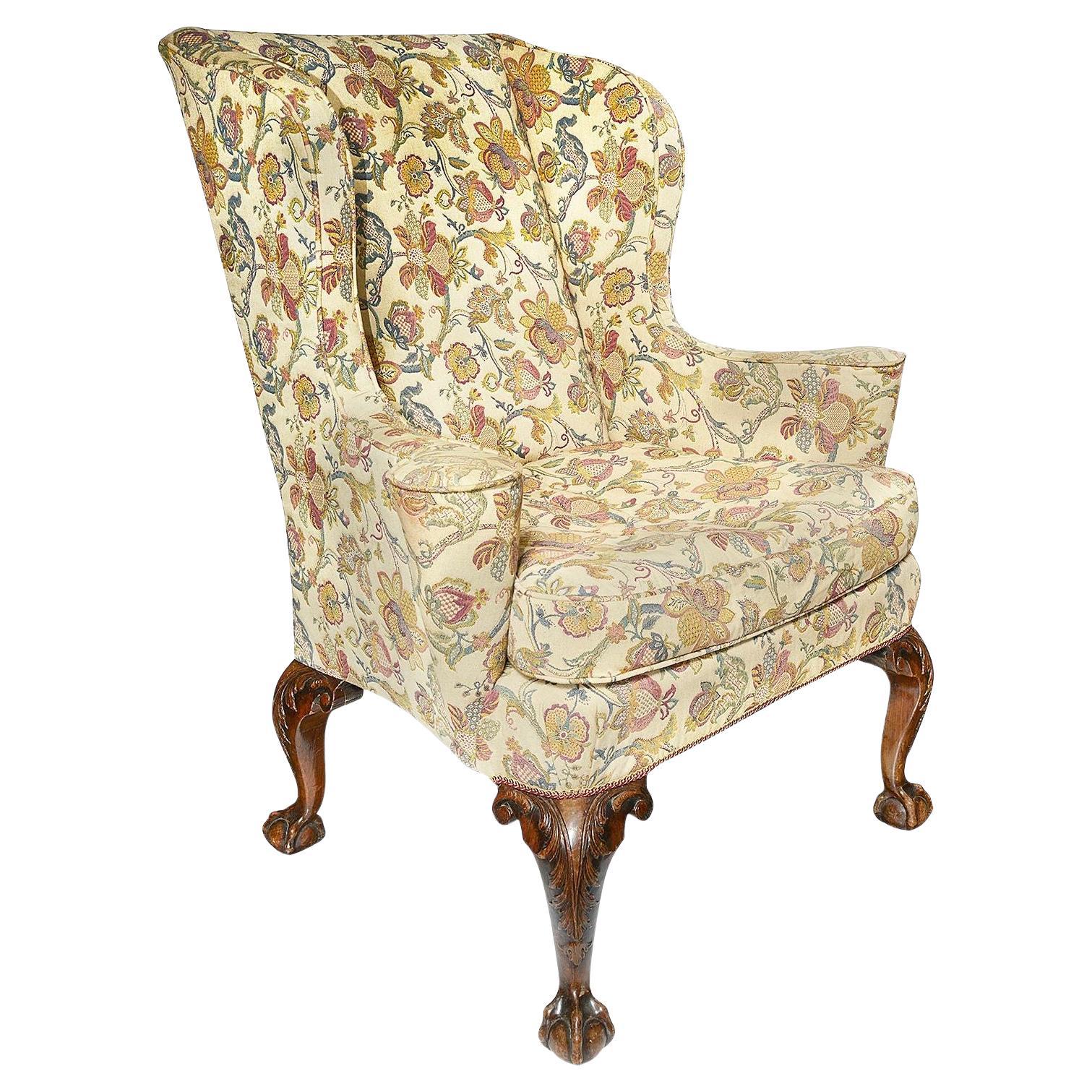 George II Style Walnut Wingback Armchair For Sale