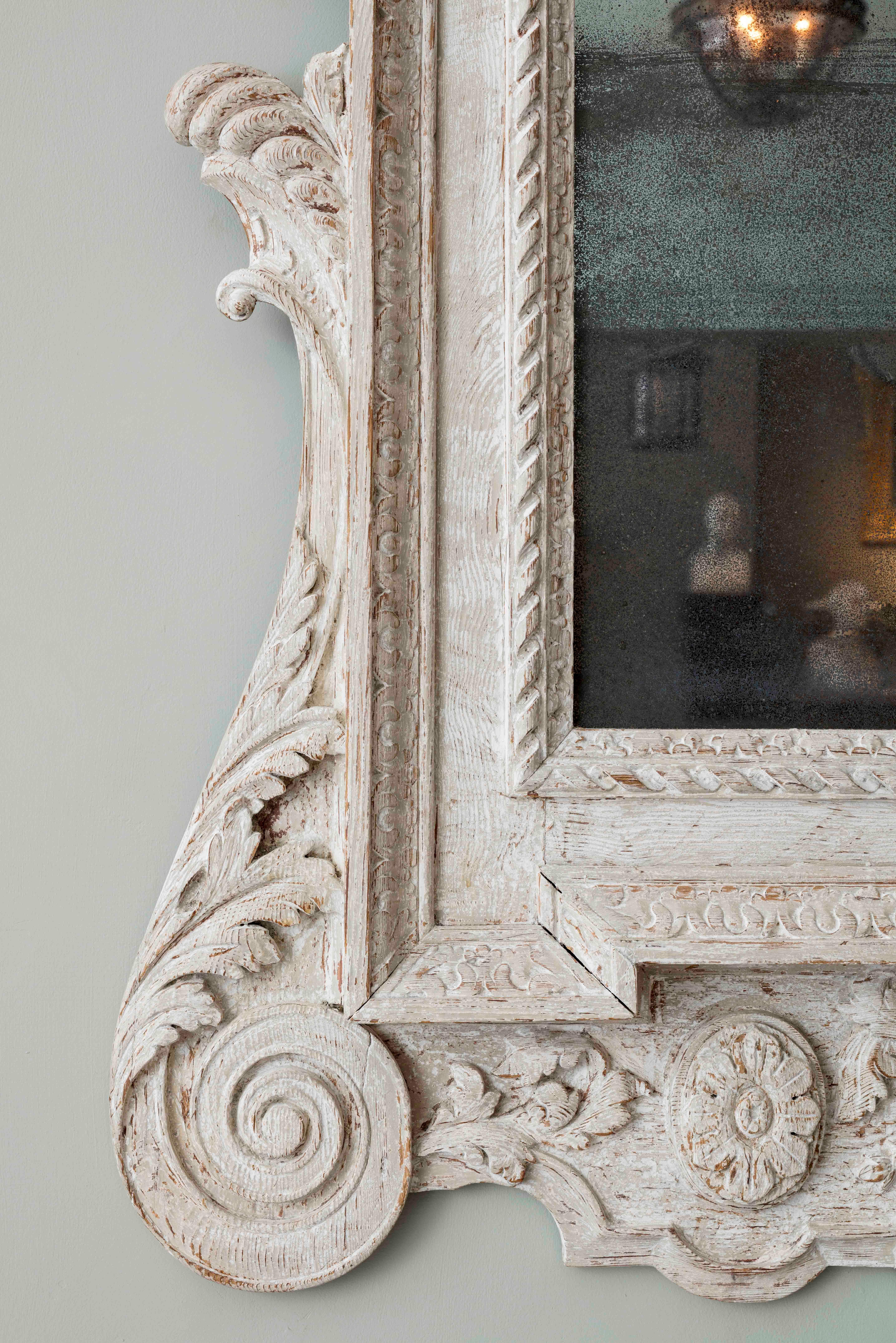 Carved George II White Painted Mirror For Sale