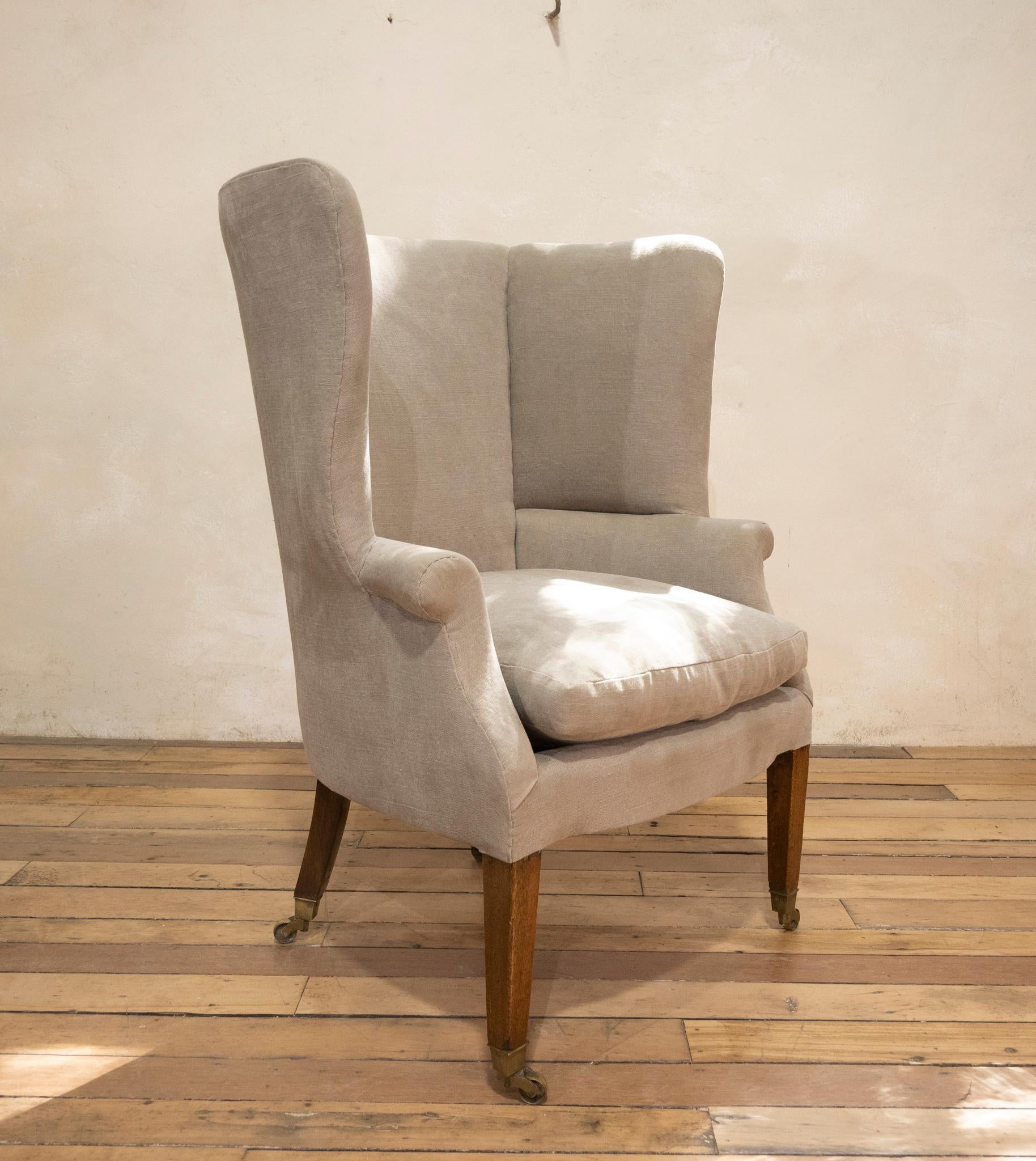 George III Barrel Back Linen & feather Upholstered Armchair In Good Condition For Sale In Basingstoke, Hampshire