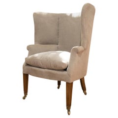 A George III Barrel Back Armchair Chair Upholstered in Grey Linen - Feather Seat