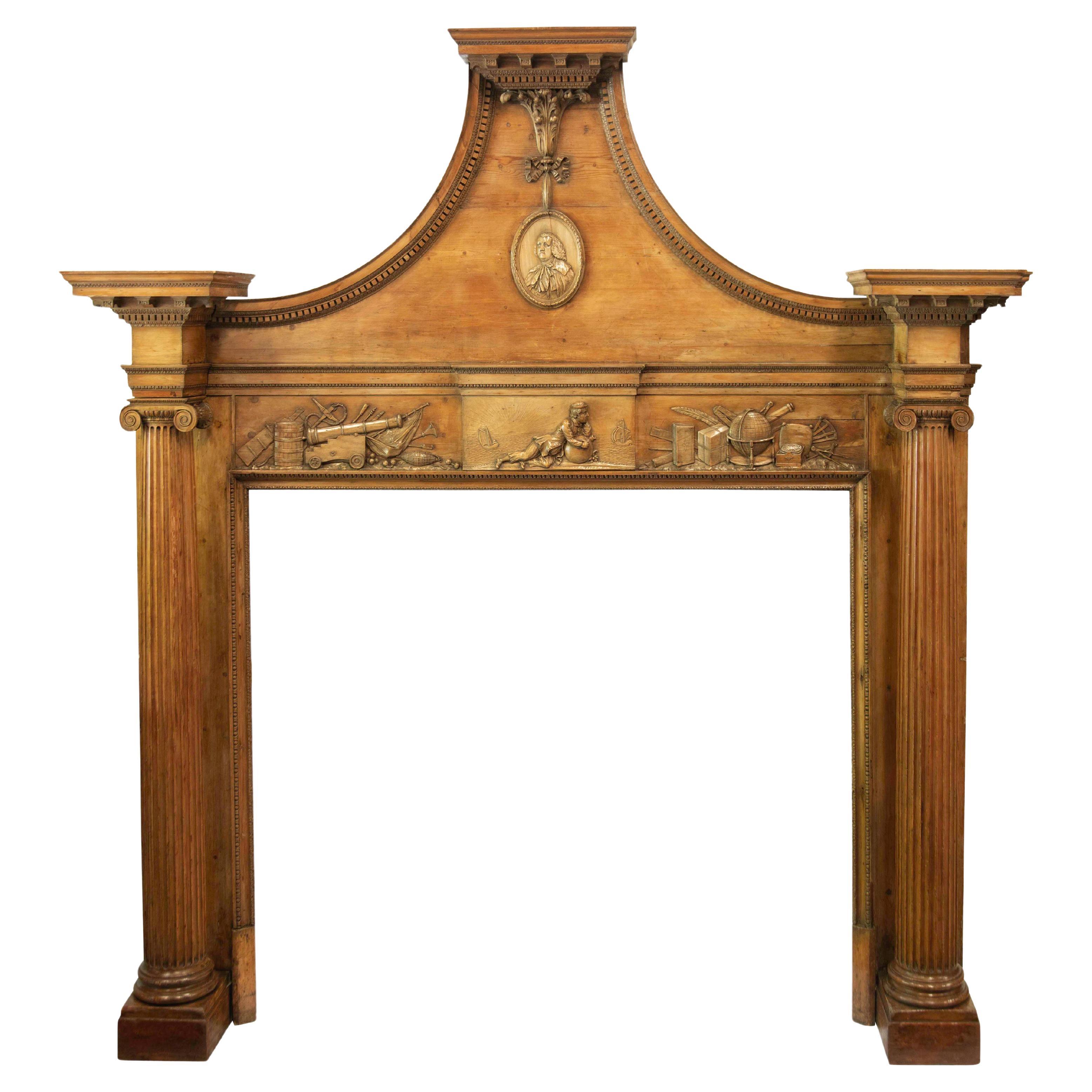 A George III carved pine chimneypiece from The Marine Society by Tousey, 1775 For Sale