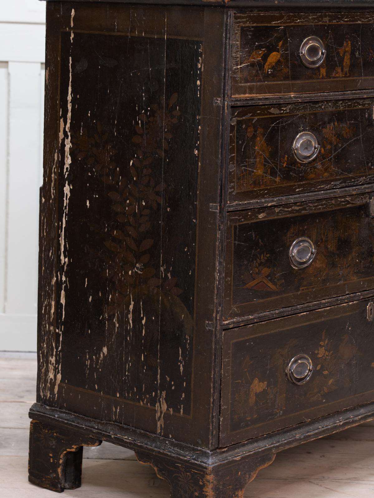 English George III Chinoiserie Secretaire on Chest