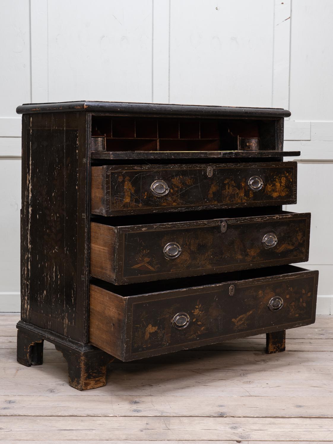 Mid-18th Century George III Chinoiserie Secretaire on Chest